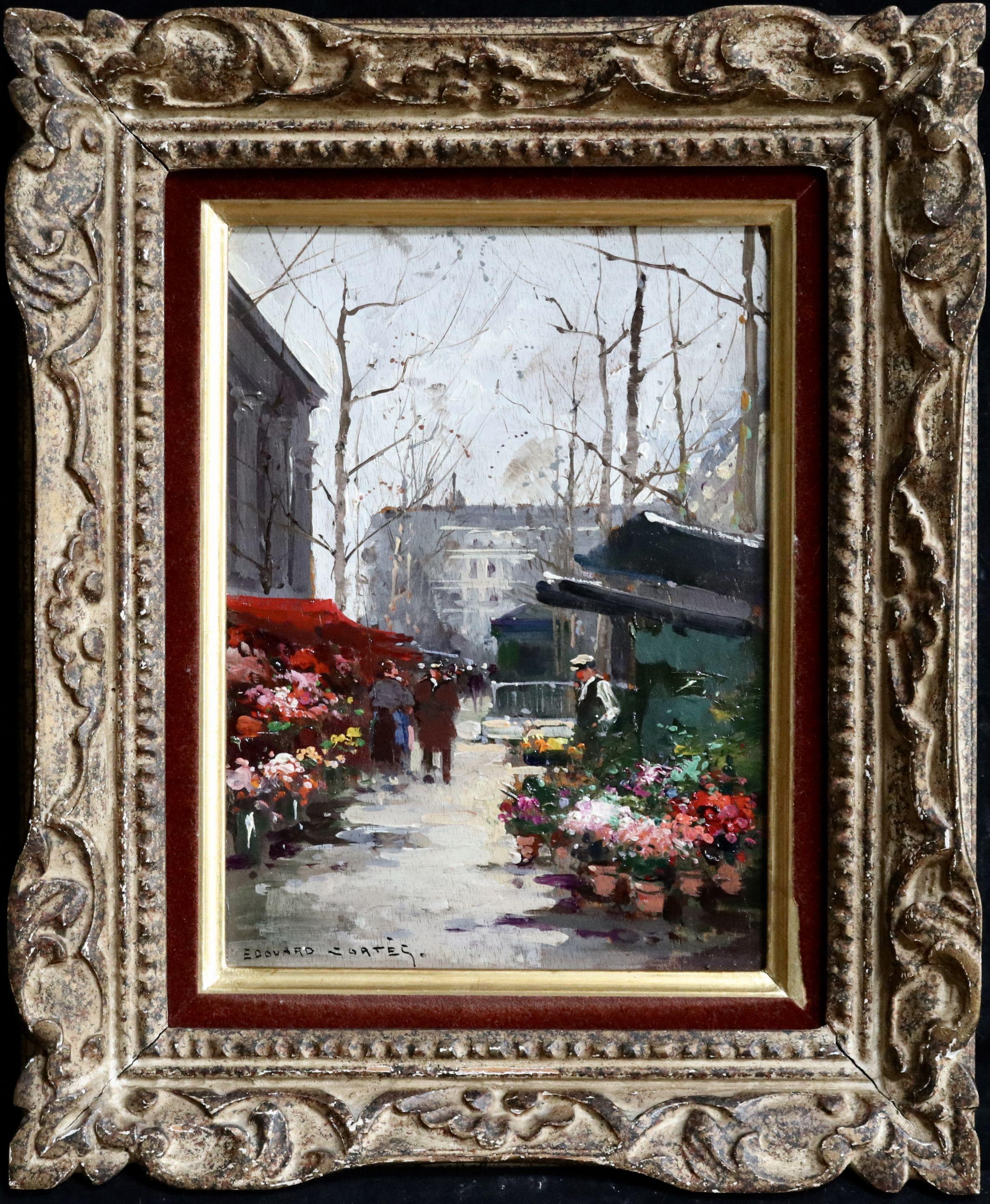 Marche aux Fleurs - Place de la Madeleine - 20th Century Oil, Landscape - Cortes - Painting by Édouard Leon Cortès