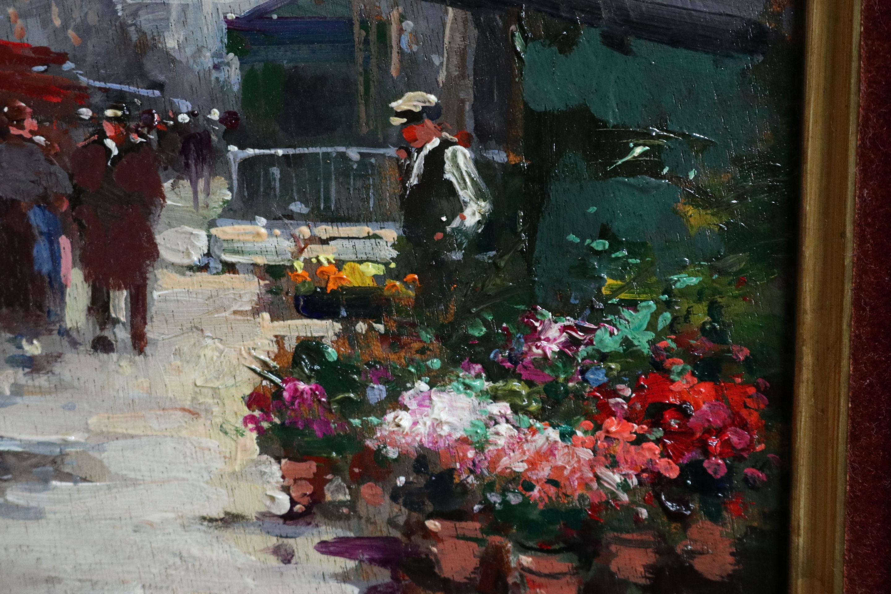 Marche aux Fleurs - Place de la Madeleine - 20th Century Oil, Landscape - Cortes - Impressionist Painting by Édouard Leon Cortès