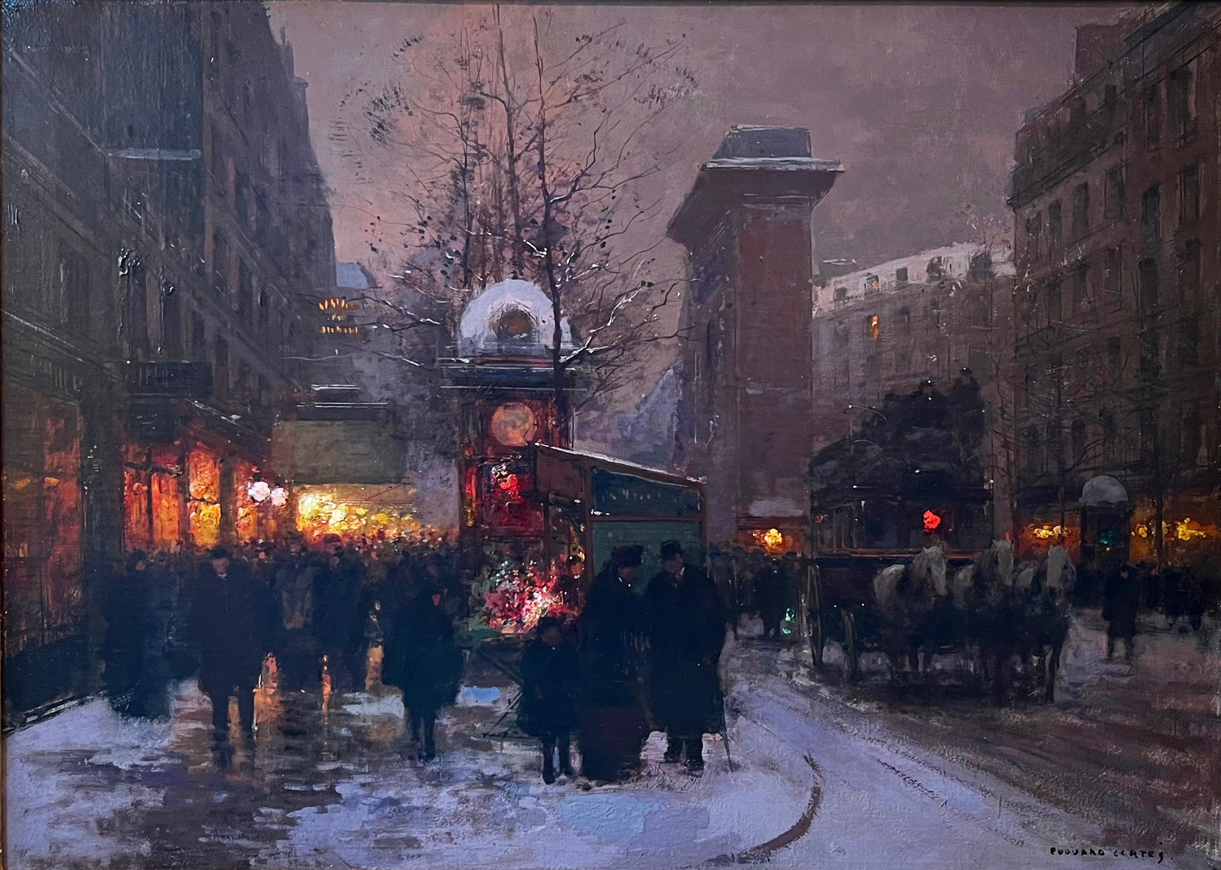 Omnibus sur le Boulevard Saint Denis, Soir de - Painting by Édouard Leon Cortès