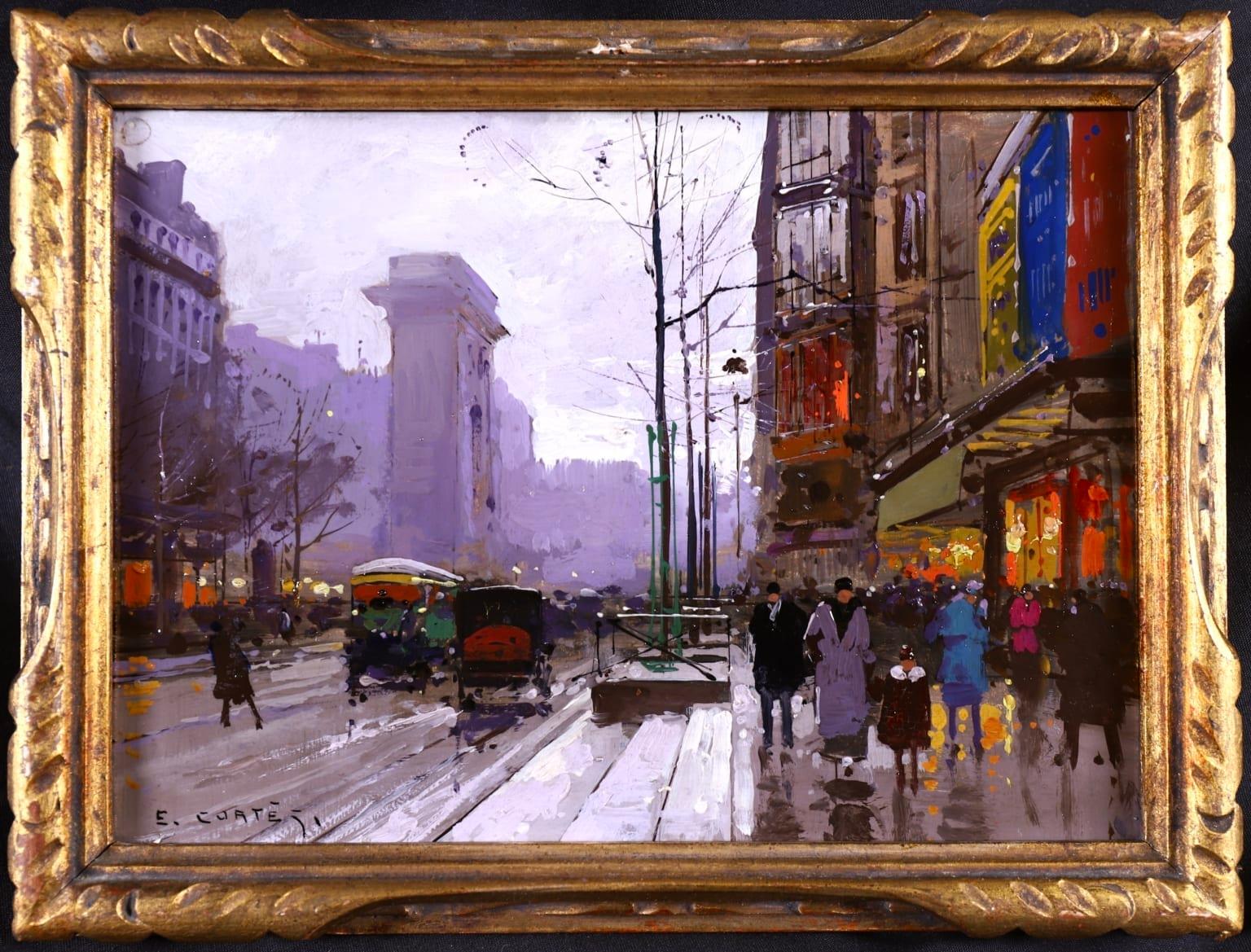 Édouard Leon Cortès Figurative Painting - Paris after the Rain - Impressionist Oil, Figures in Cityscape by Edouard Cortes