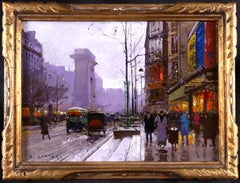 Paris after the Rain - Impressionist Oil, Figures in Cityscape by Edouard Cortes
