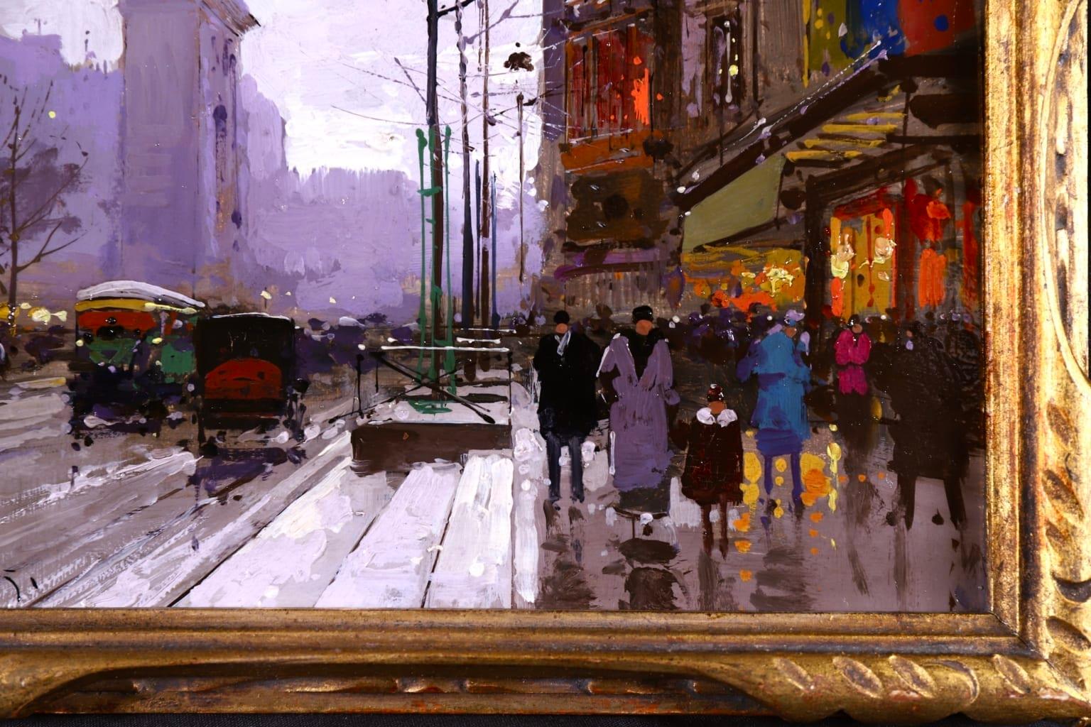 Paris after the Rain - Impressionist Oil, Figures in Cityscape by Edouard Cortes - Black Figurative Painting by Édouard Leon Cortès