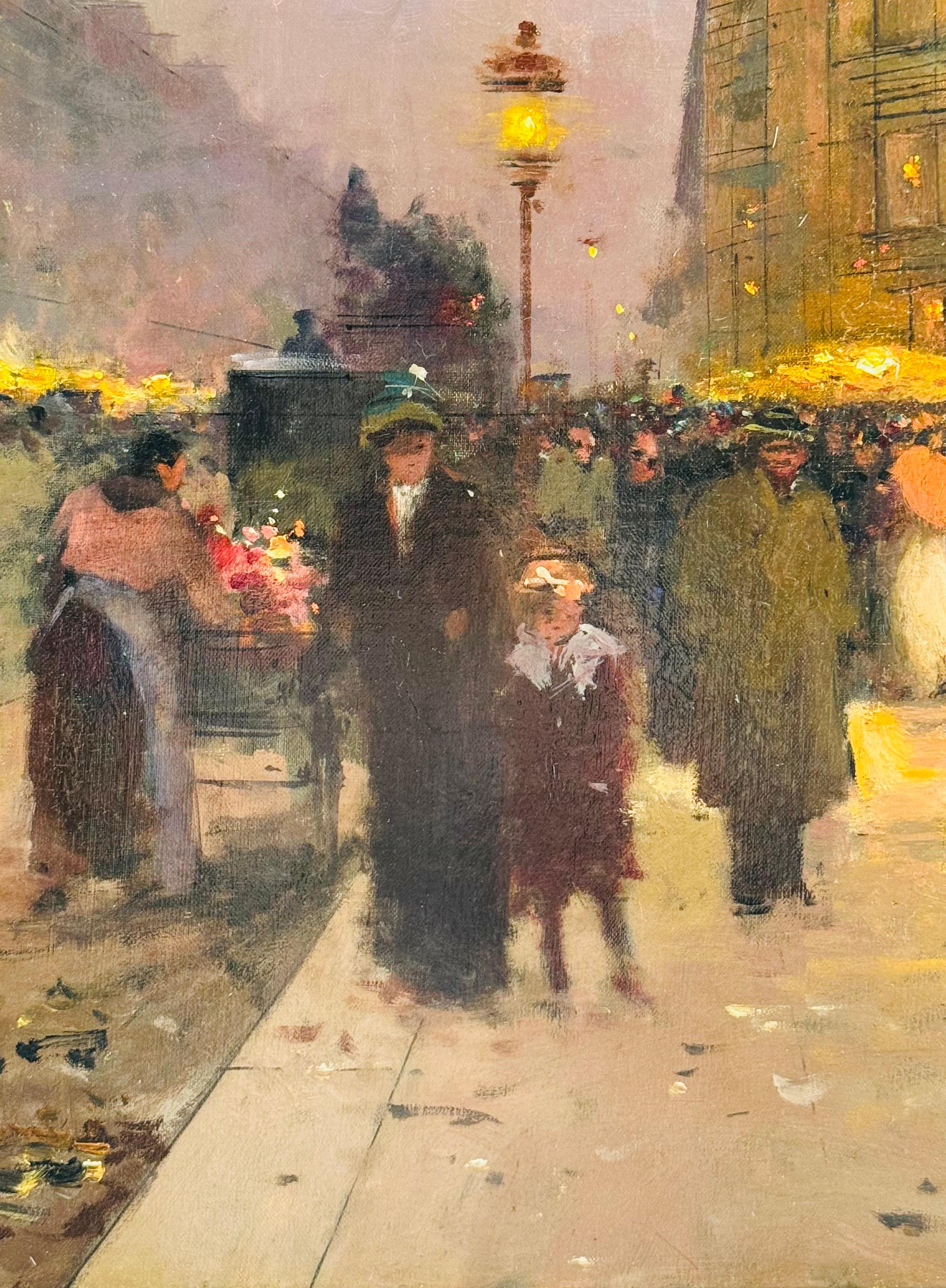 Paris Evening - Post-Impressionist Painting by Édouard Leon Cortès