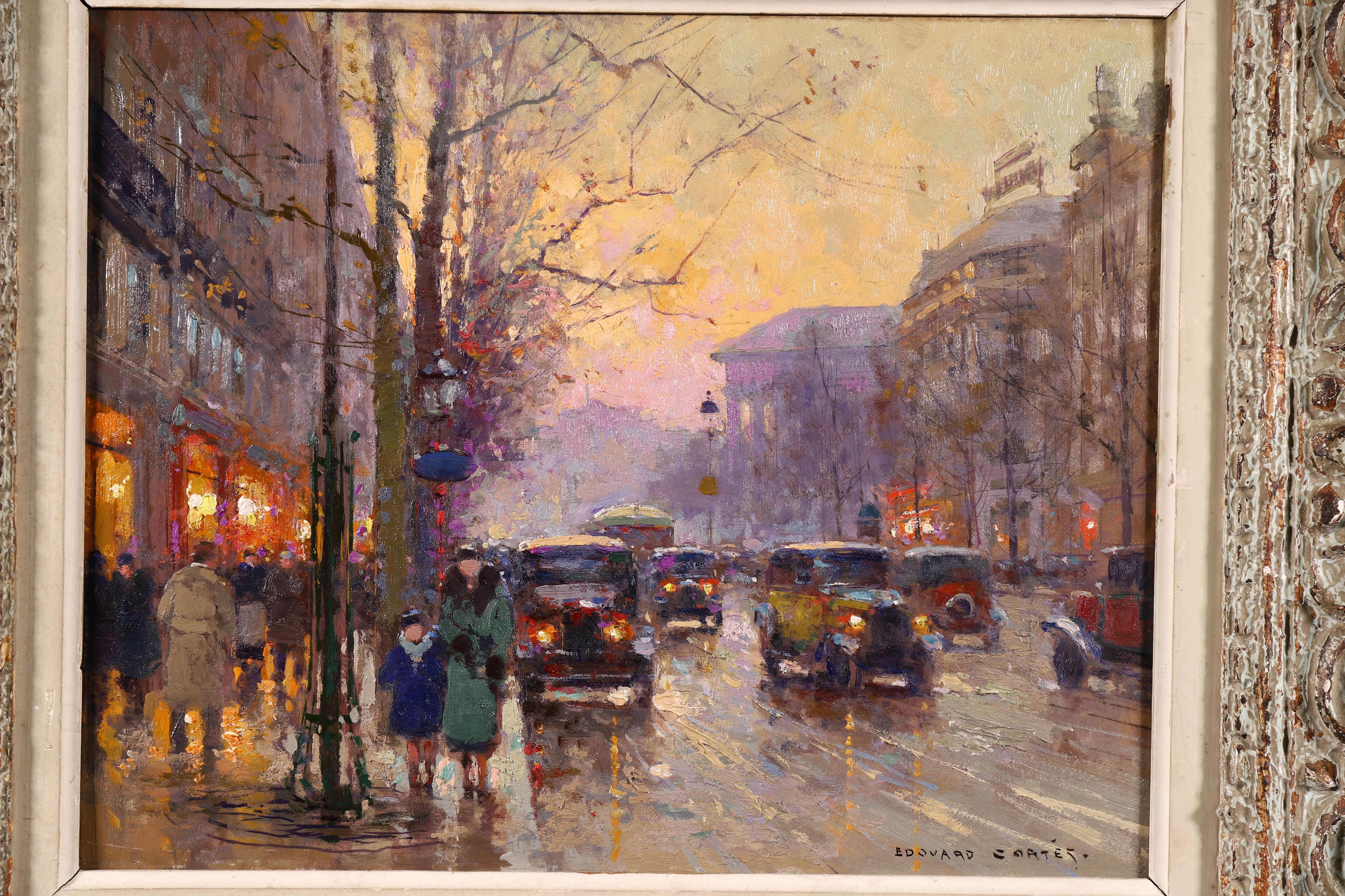 Paris - Place de La Madelaine - 20th Century Oil, Figures in Cityscape by Cortes - Painting by Édouard Leon Cortès
