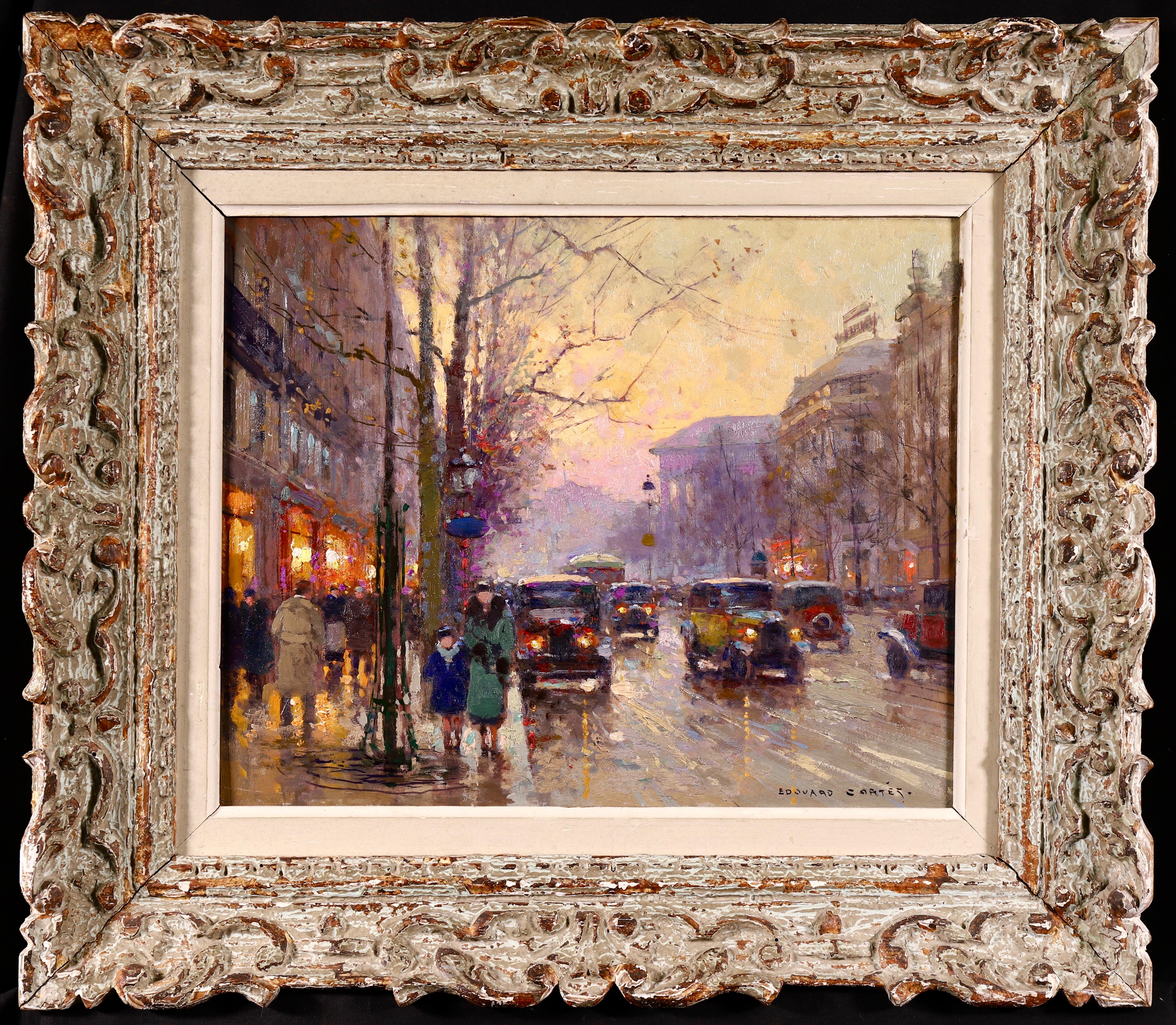 Édouard Leon Cortès Landscape Painting – Paris – Place de La Madelaine – 20. Jahrhundert:: Öl:: Figuren in Stadtlandschaft von Cortes