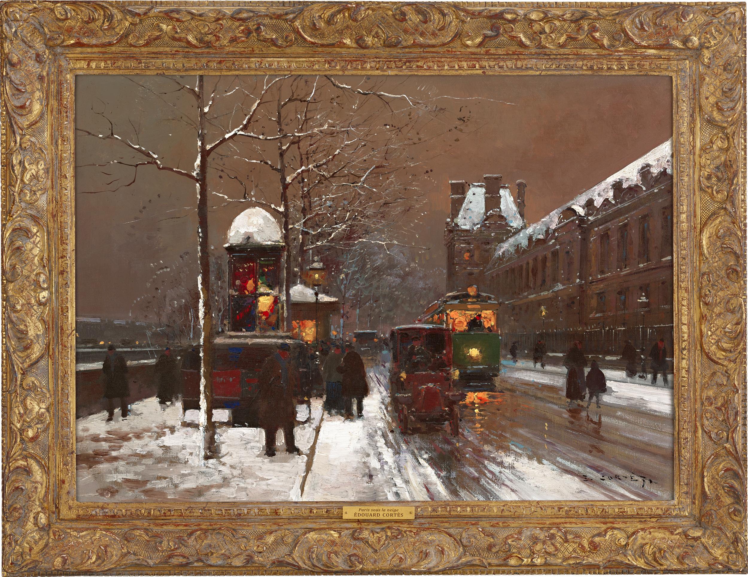 Paris sous la neige par Edouard Léon Cortes - Painting de Édouard Leon Cortès