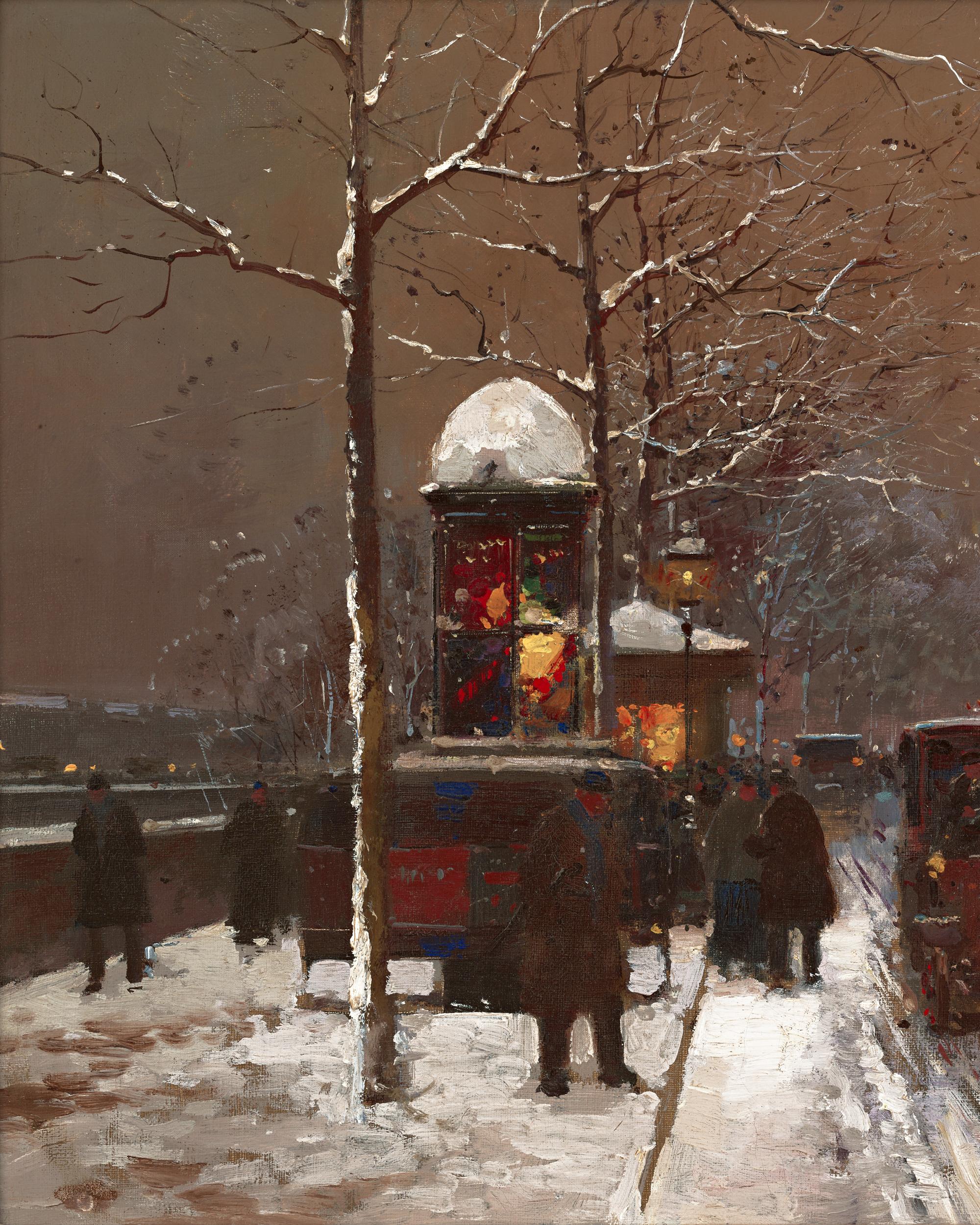 Paris sous la neige par Edouard Léon Cortes - Post-impressionnisme Painting par Édouard Leon Cortès