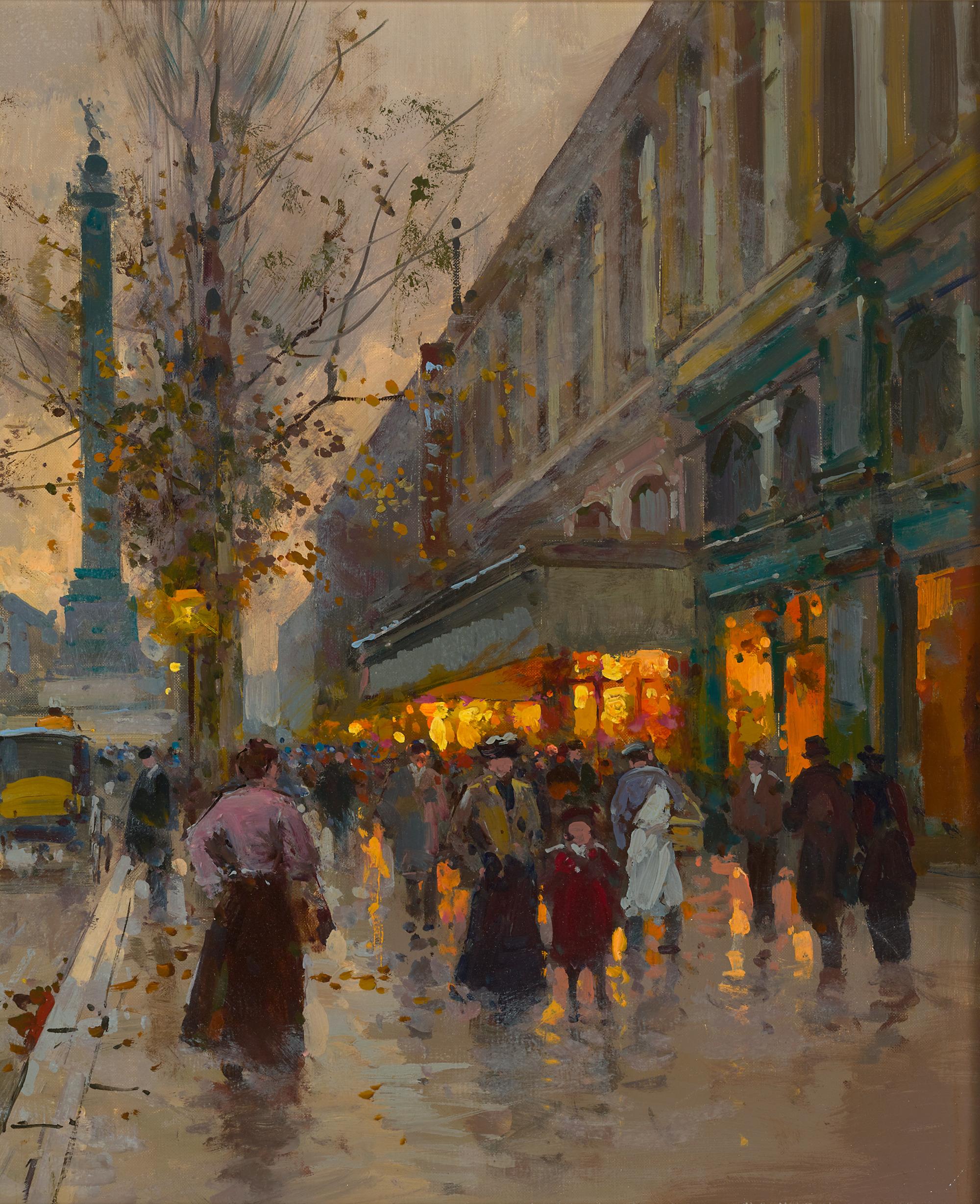 Place De La Bastille von Edouard Léon Cortès (Braun), Landscape Painting, von Édouard Leon Cortès