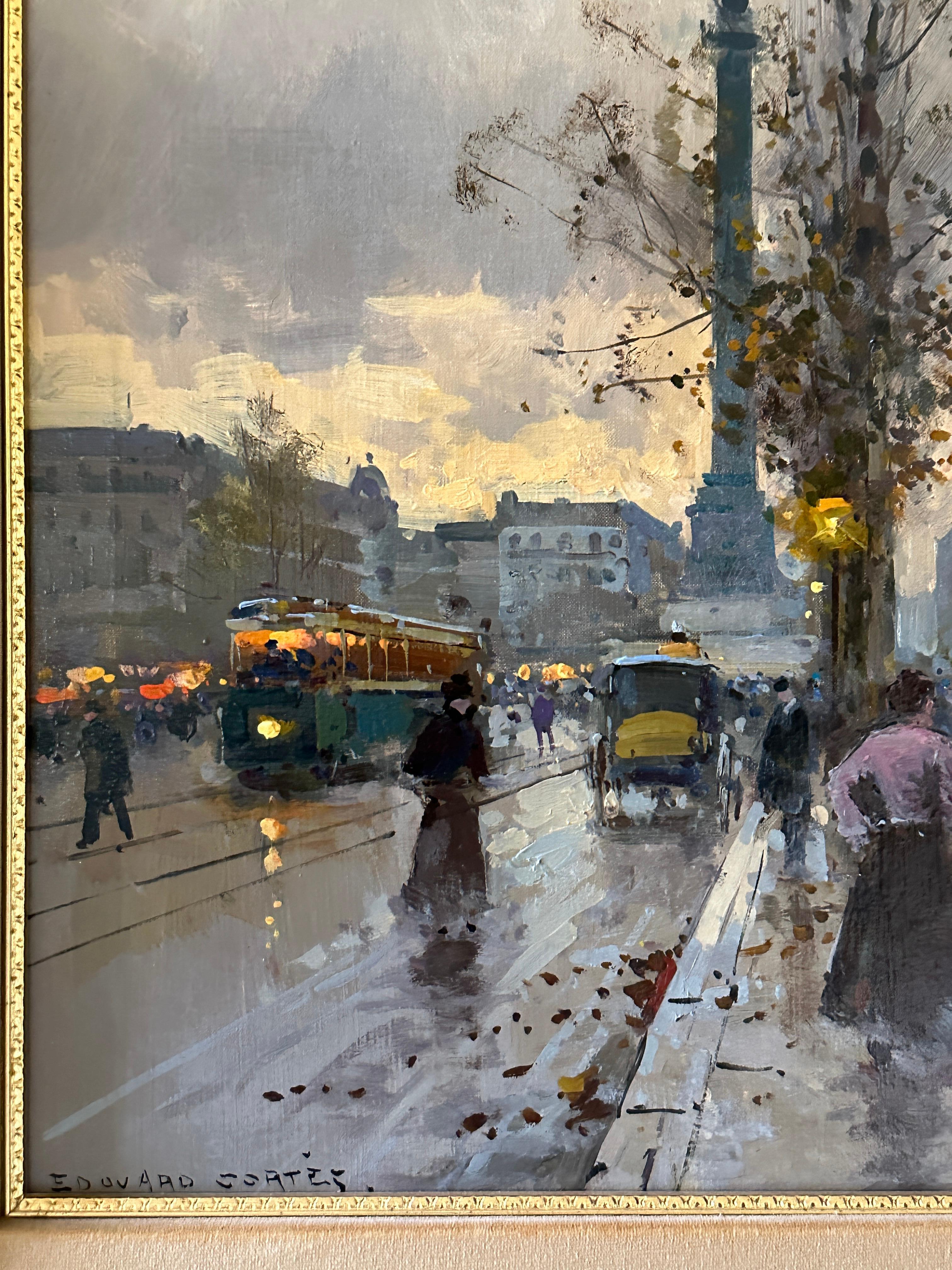 Place de la Bastille - Impressionnisme Painting par Édouard Leon Cortès