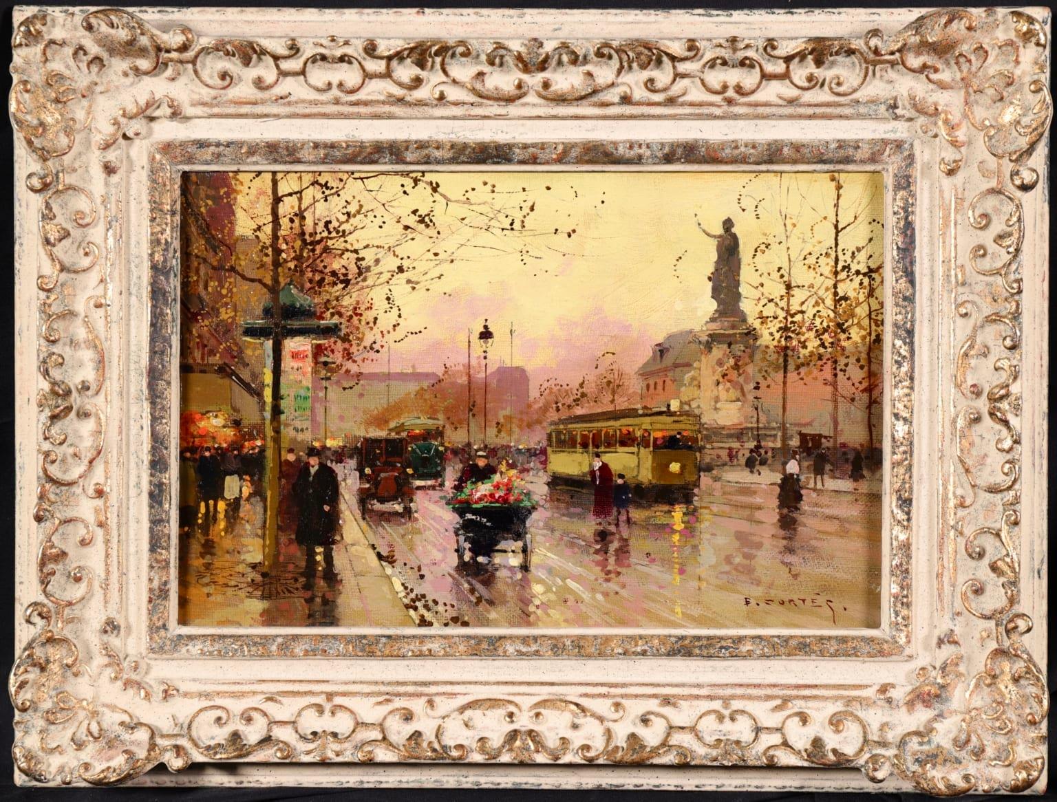 Place de la Republique - Impressionist Oil, Figures - Cityscape - Edouard Cortes - Painting by Édouard Leon Cortès