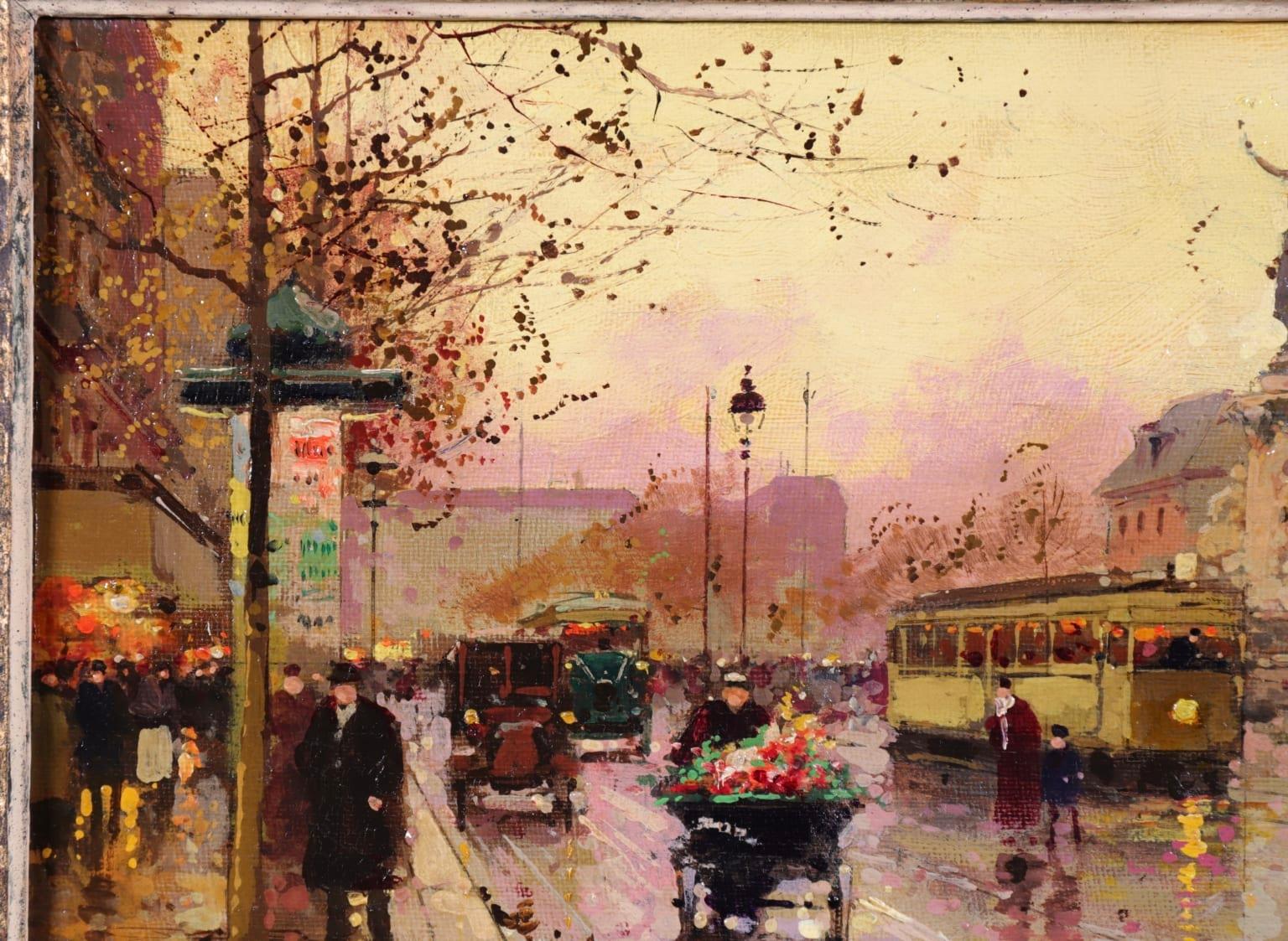 Place de la Republique - Impressionist Oil, Figures - Cityscape - Edouard Cortes 1