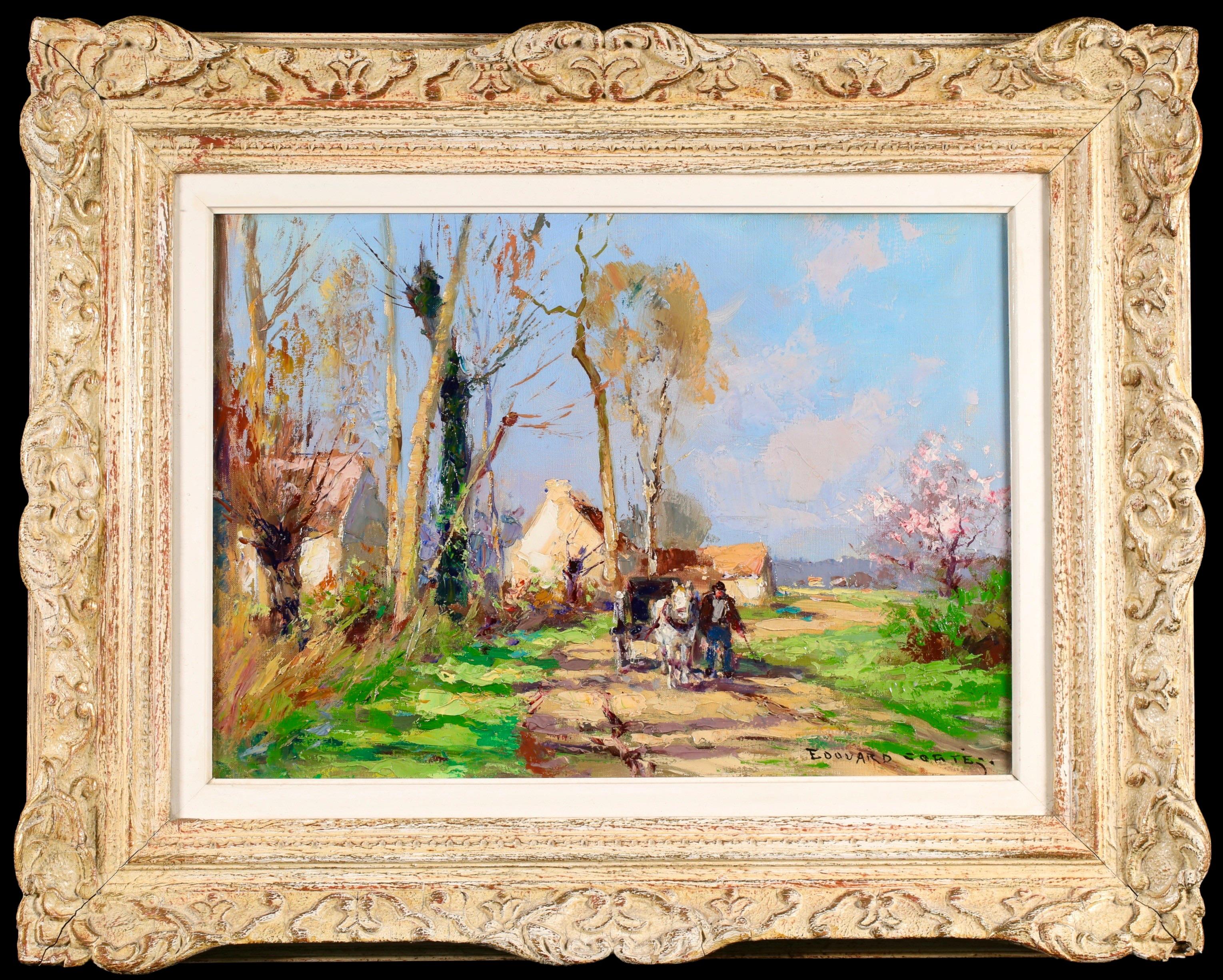 Édouard Leon Cortès Landscape Painting - Pommiers en Fleurs Gouvernes - Impressionist Landscape Oil by Edouard Cortes
