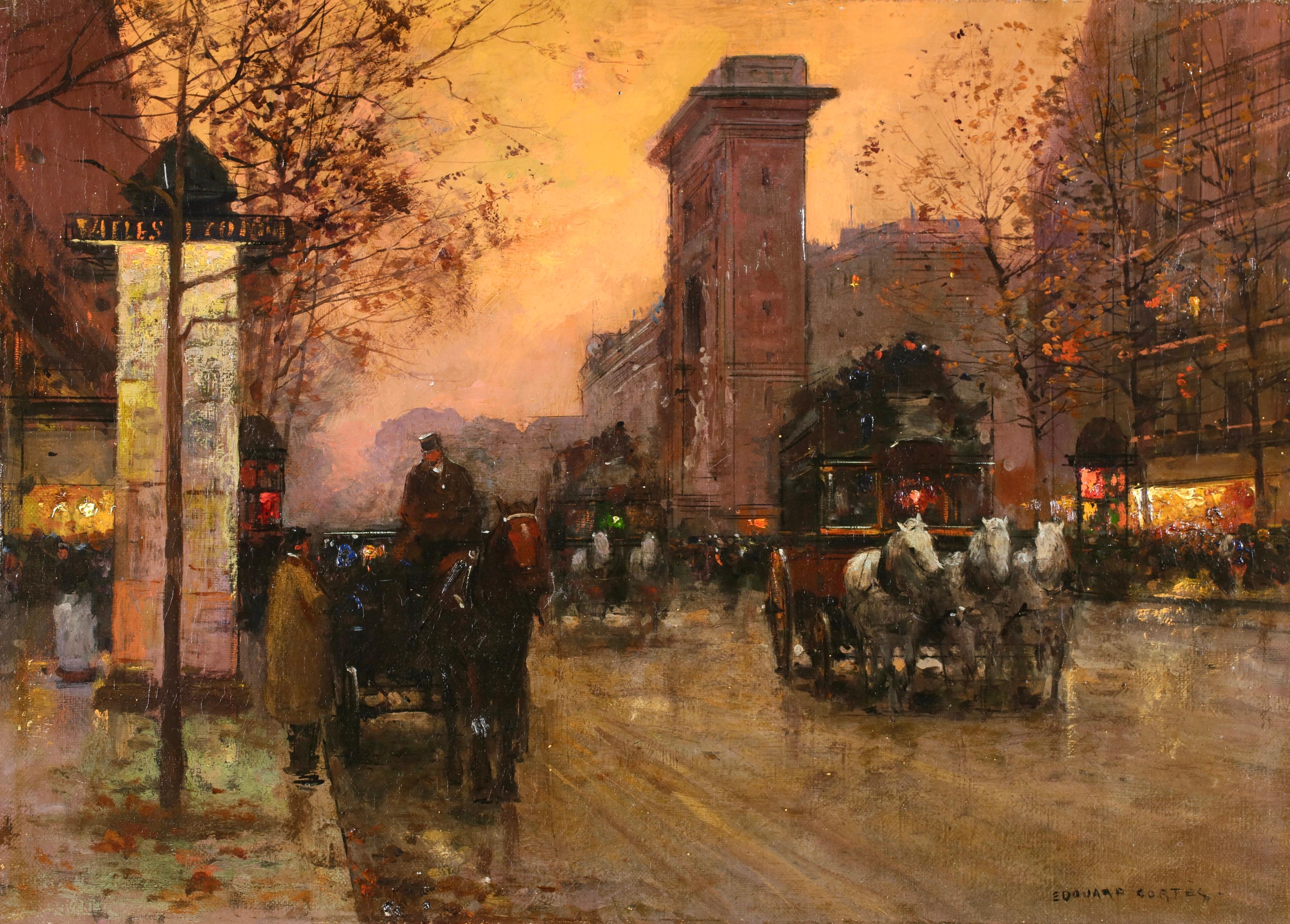 Port Saint-Denis - Le Soir - Impressionistische Stadtlandschaft, Öl von Edouard Cortes – Painting von Édouard Leon Cortès