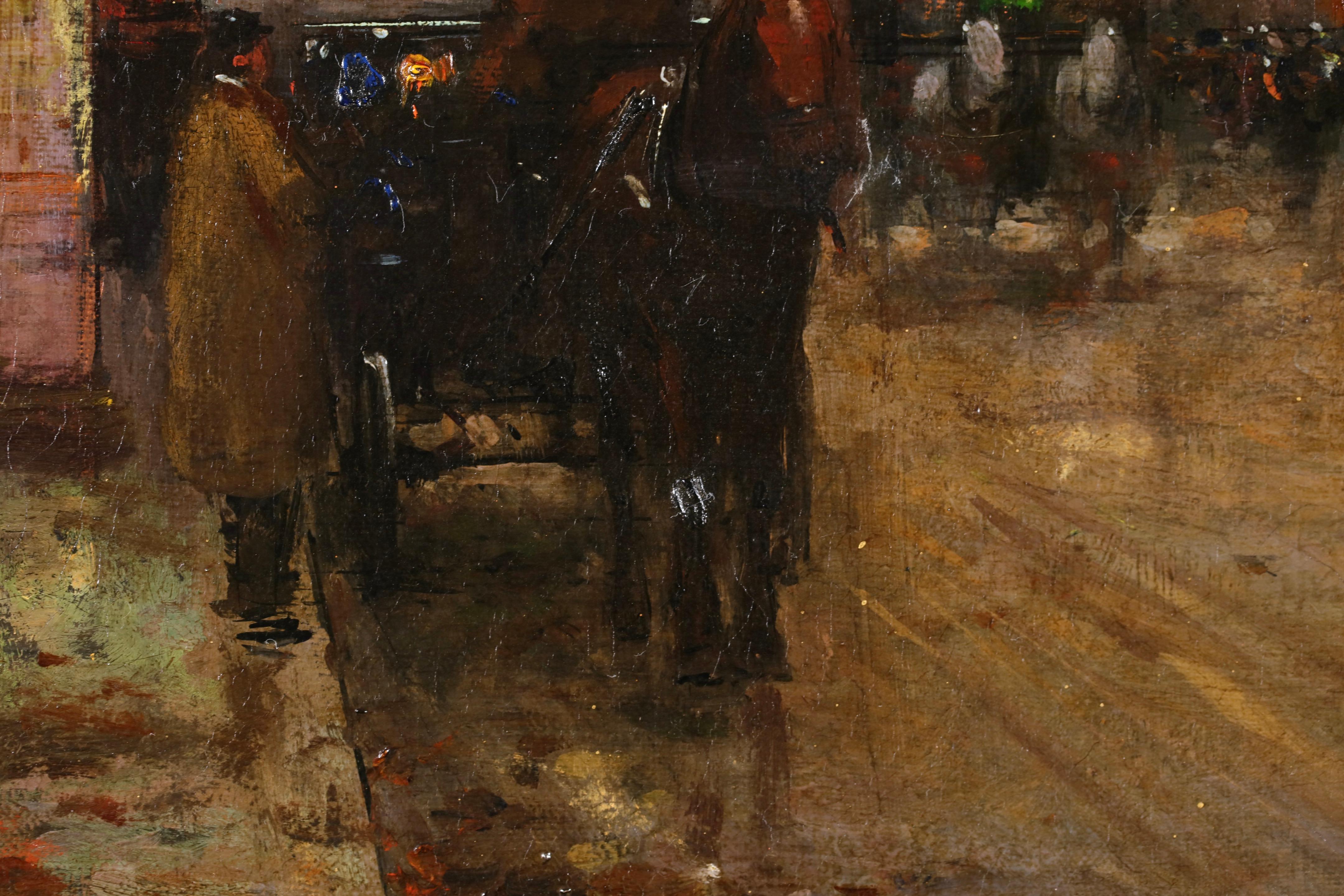 Port Saint-Denis - Le Soir - Impressionistische Stadtlandschaft, Öl von Edouard Cortes (Impressionismus), Painting, von Édouard Leon Cortès