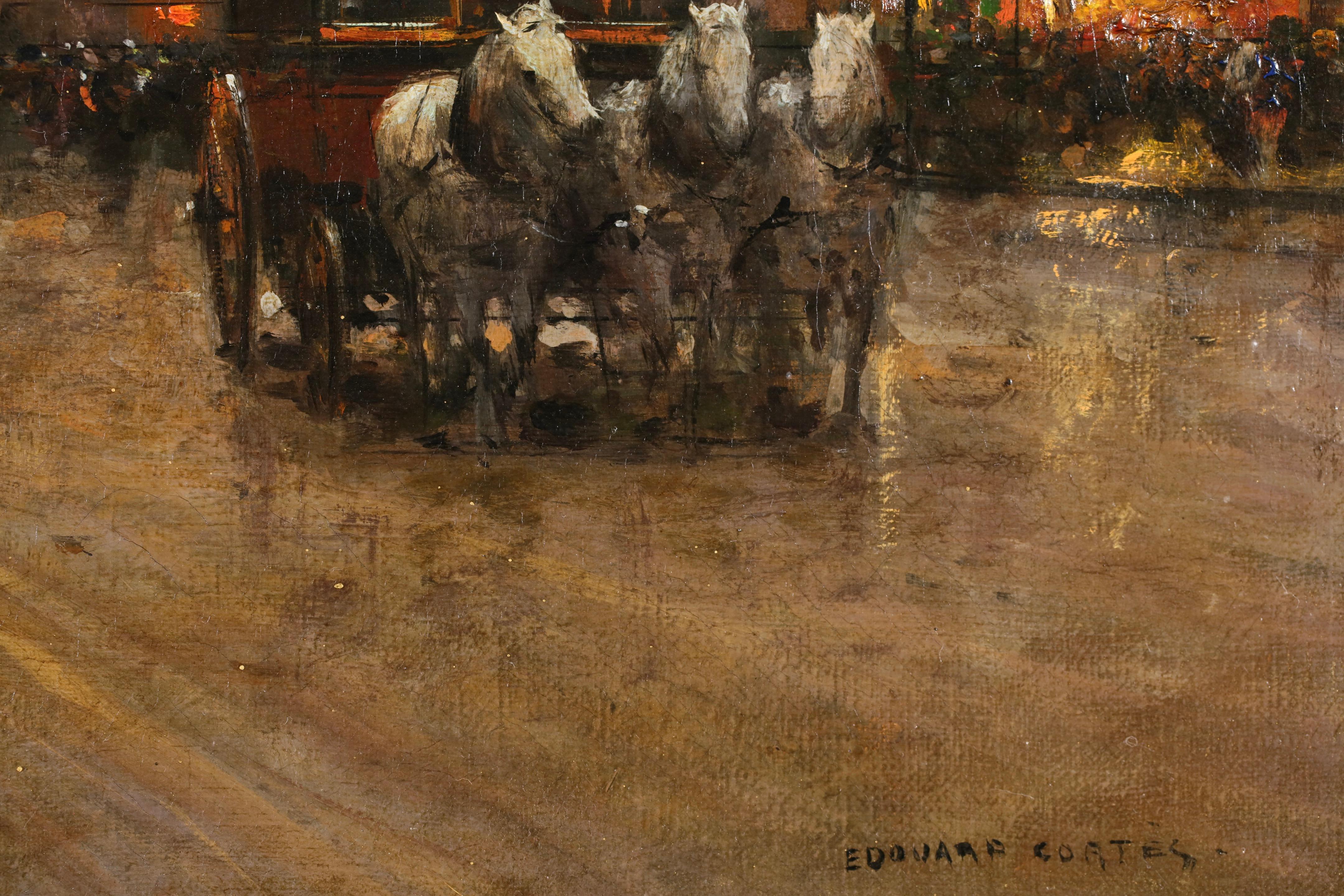 Port Saint-Denis - Le Soir - Impressionistische Stadtlandschaft, Öl von Edouard Cortes (Beige), Landscape Painting, von Édouard Leon Cortès