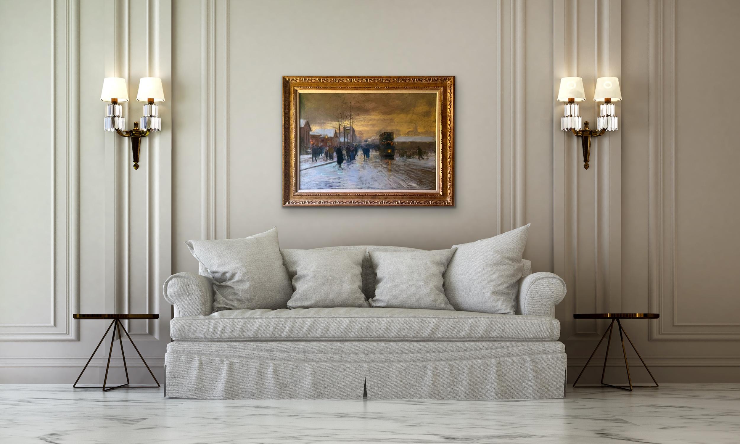 Porte d'Allemagne en la neige, a la Nuit, 1908-09 EDOUARD CORTES Metz, France - Impressionist Painting by Édouard Leon Cortès