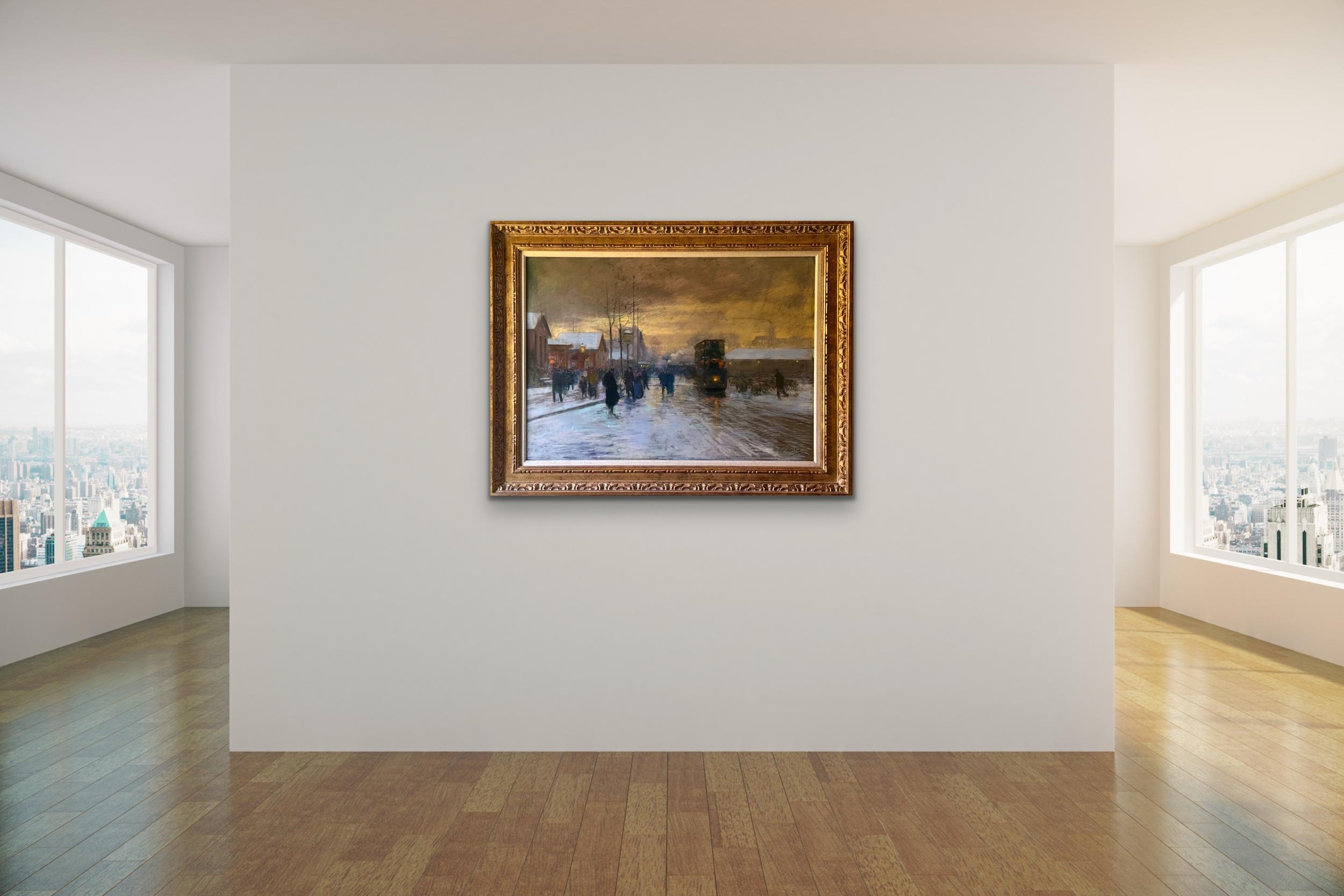 Porte d'Allemagne en la neige, a la Nuit, 1908-09 EDOUARD CORTES Metz, France - Brown Figurative Painting by Édouard Leon Cortès