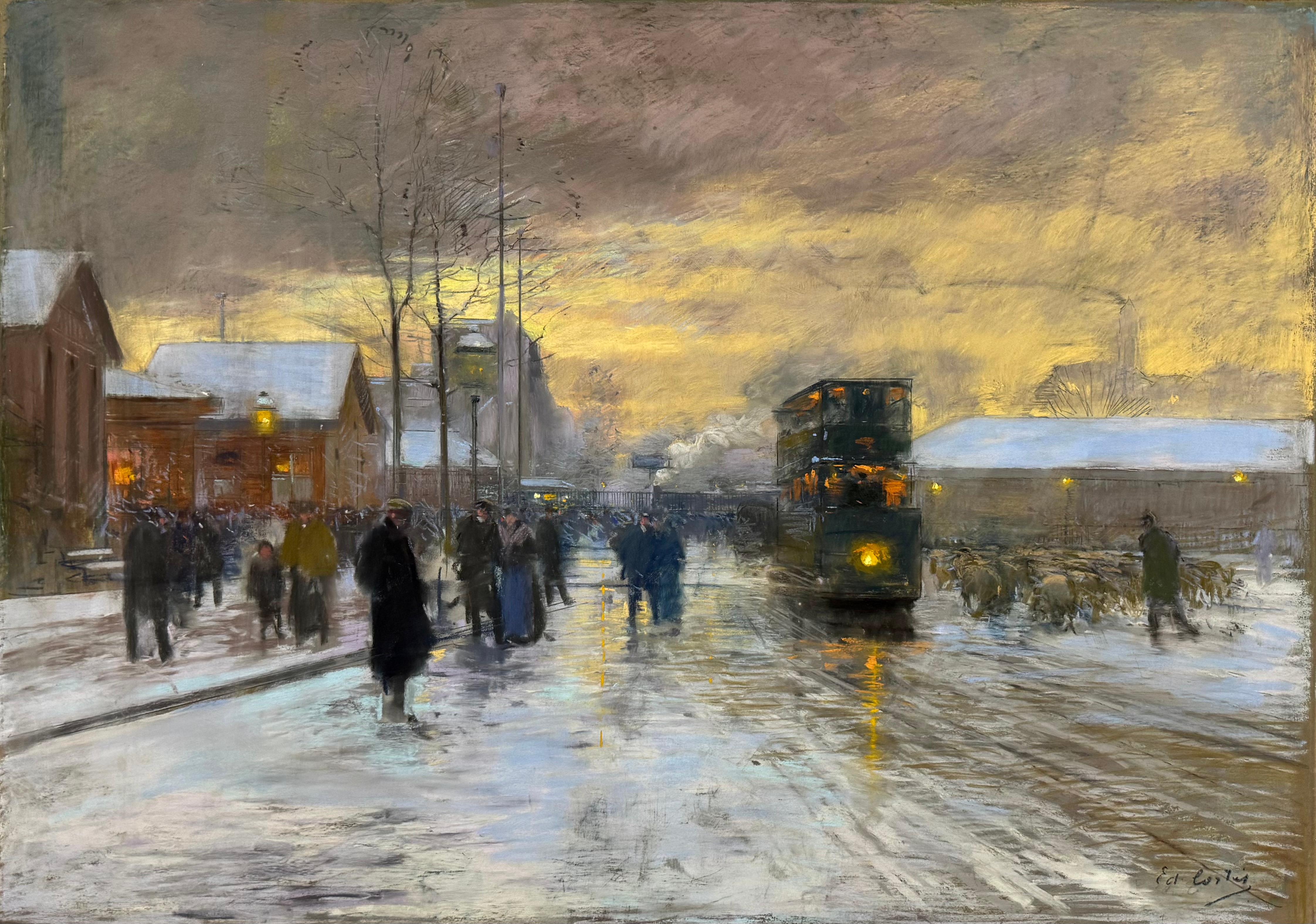 Édouard Leon Cortès Figurative Painting - Porte d'Allemagne en la neige, a la Nuit, 1908-09 EDOUARD CORTES Metz, France