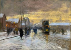 Antique Porte d'Allemagne en la neige, a la Nuit, 1908-09 EDOUARD CORTES Metz, France