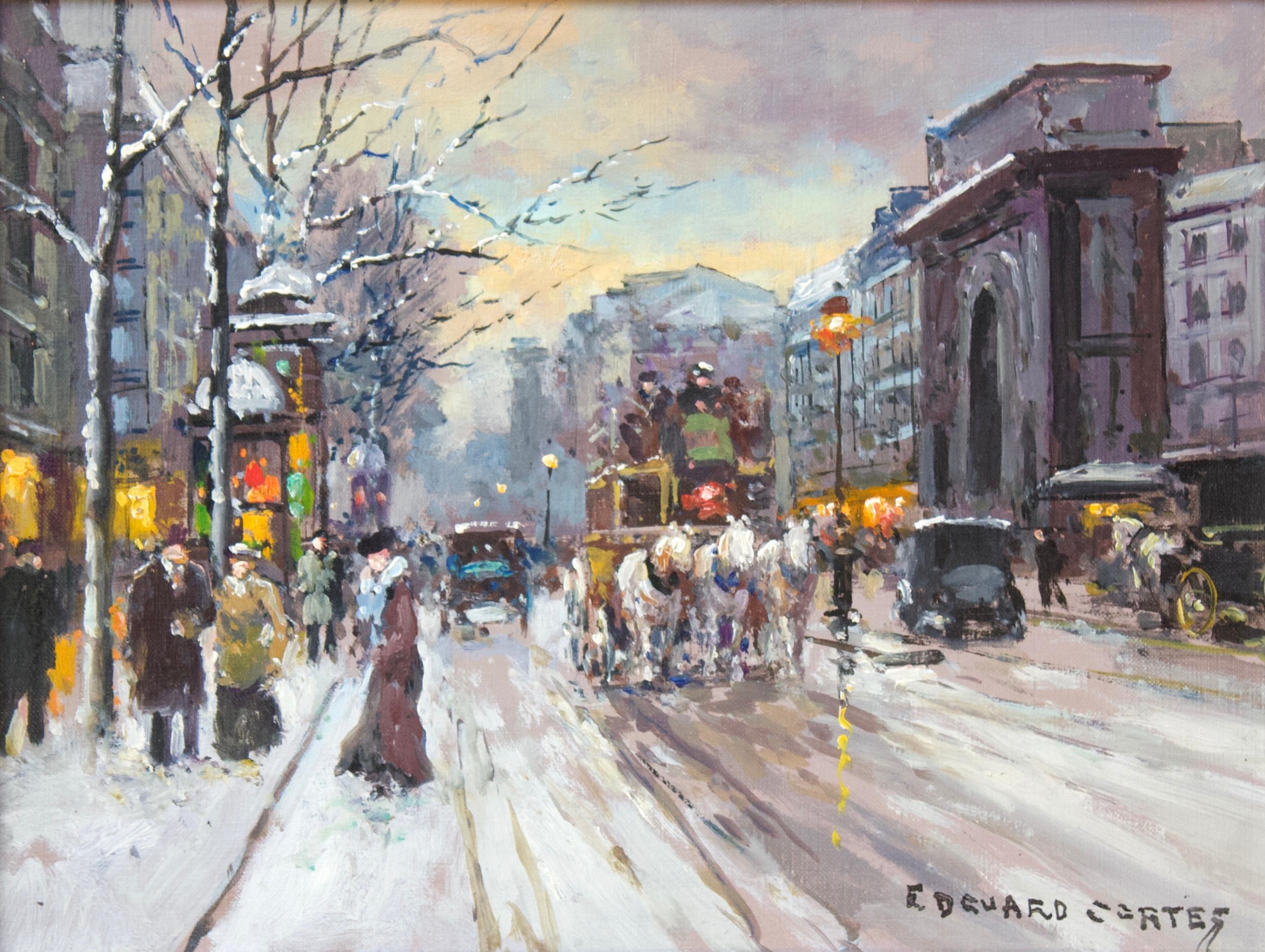 Porte St. Martin in Winter - Painting by Édouard Leon Cortès