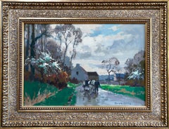 Route de Grentheville au printemps - Impressionist Oil, Landscape by E L Cortes