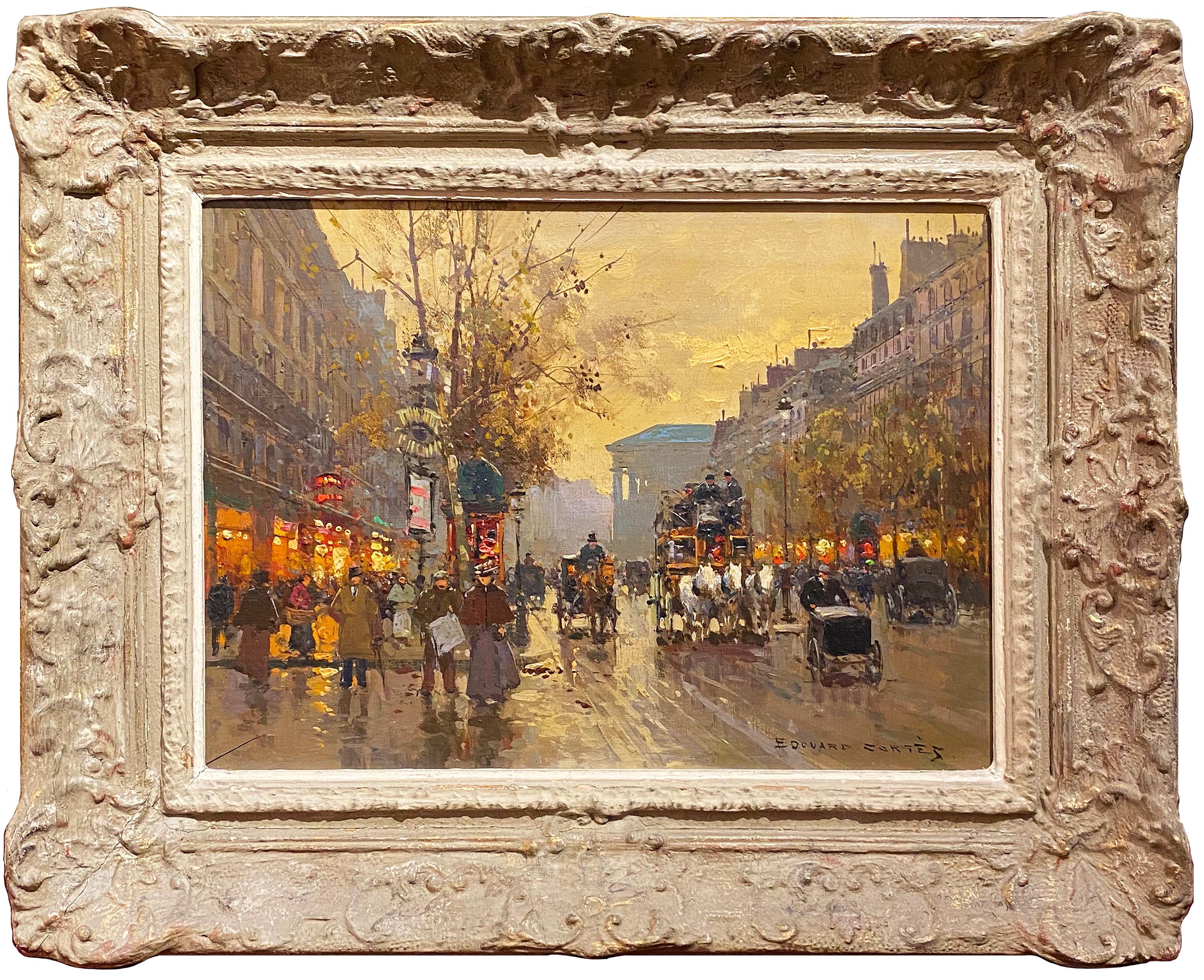 Rue De La Madeleine at Dusk - Painting by Édouard Leon Cortès