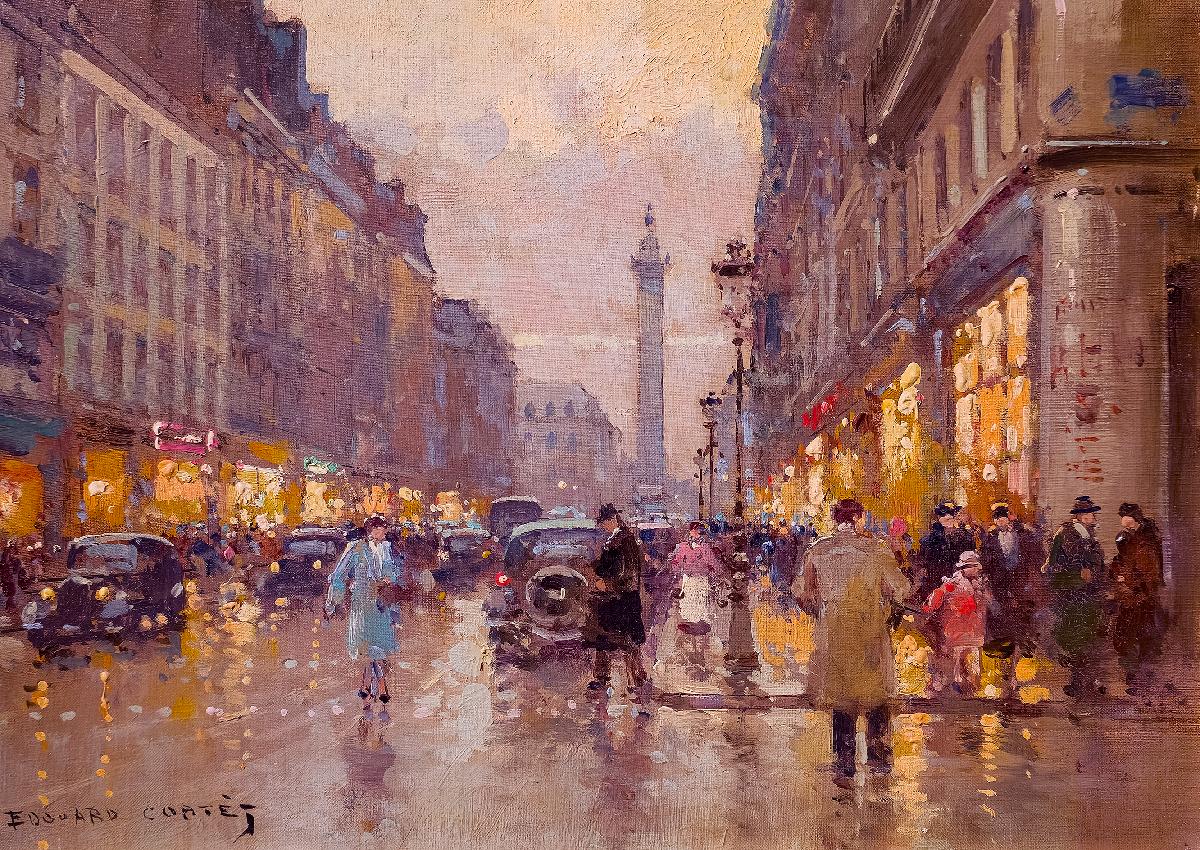 Rue De La Paix, Paris – Painting von Édouard Leon Cortès