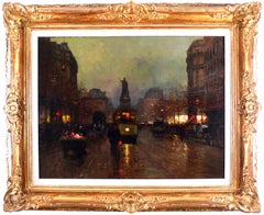 Antique Place de la République, 20th Century Oil on Canvas by Edouard Léon Cortès
