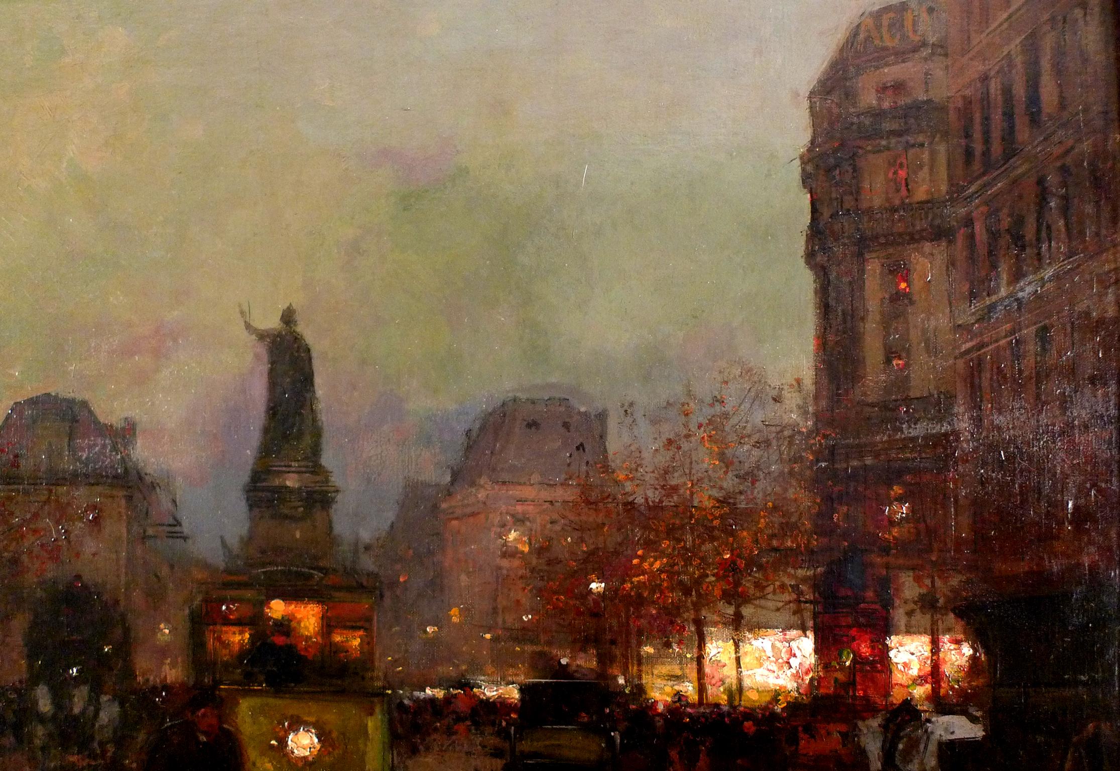 Place de la République, 20th Century Oil on Canvas by Edouard Léon Cortès - Brown Figurative Painting by Édouard Leon Cortès