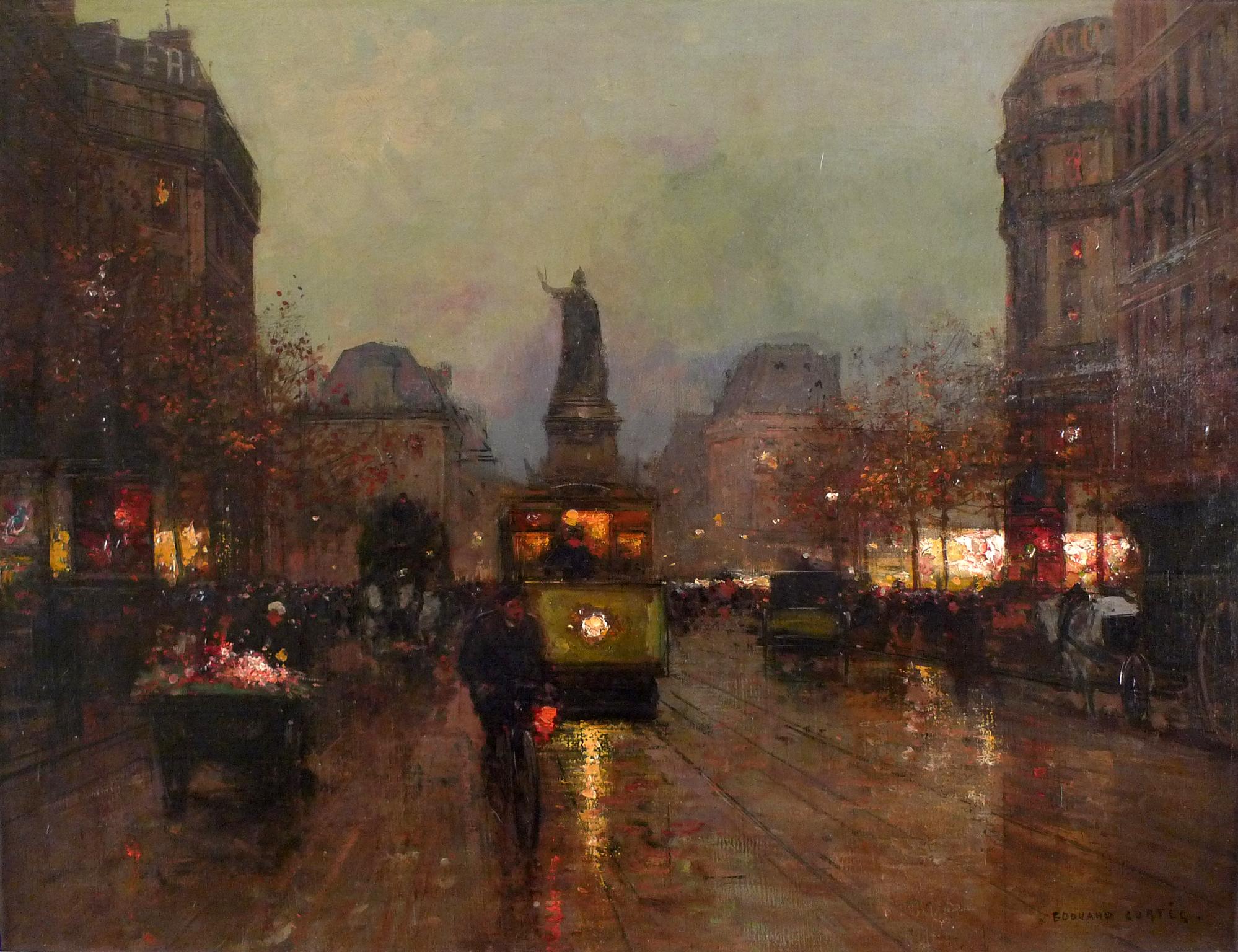 "Rue de la Republique", Early 20th Century Oil on Canvas by Edouard Cortès