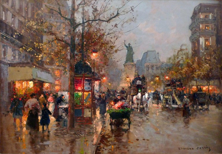 Édouard Leon Cortès - Place de la République, 20th Century Oil on