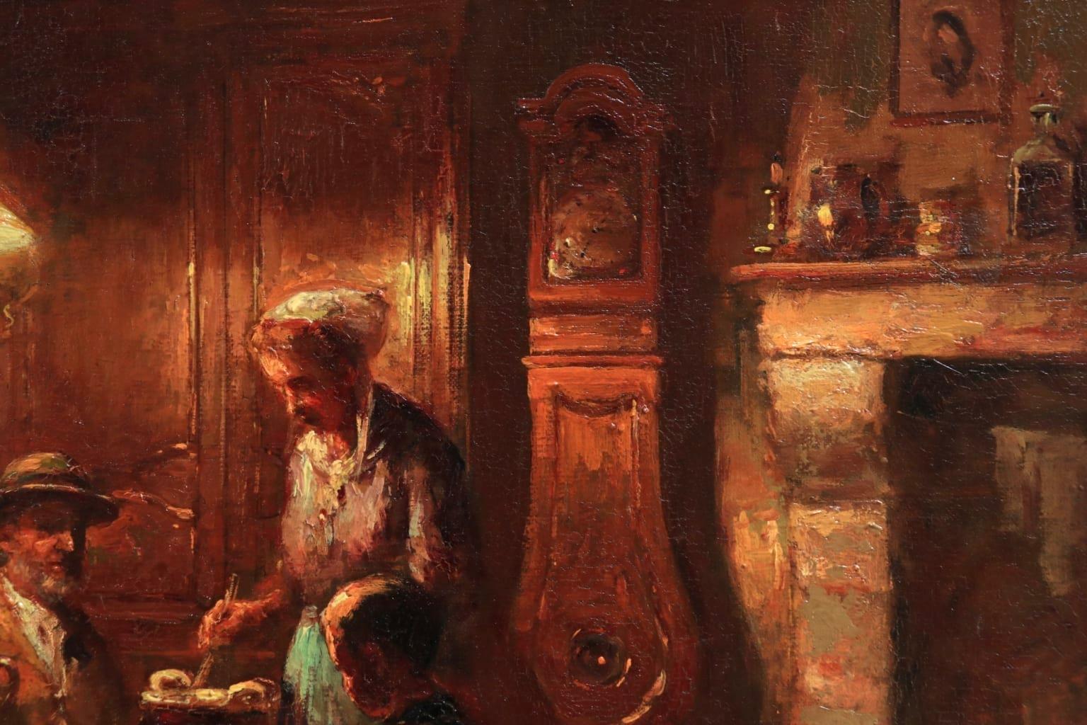Souper en Normandie - Impressionist Oil, Figures in Interior by Edouard Cortes 5