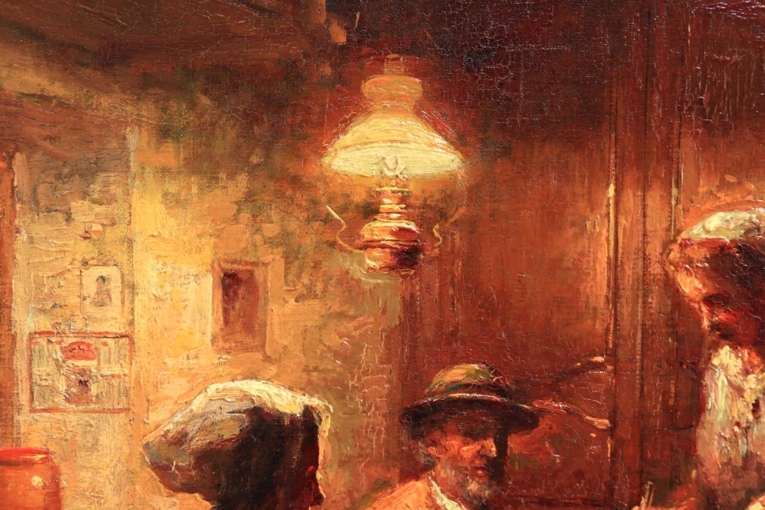 Souper en Normandie - Impressionist Oil, Figures in Interior by Edouard Cortes 1