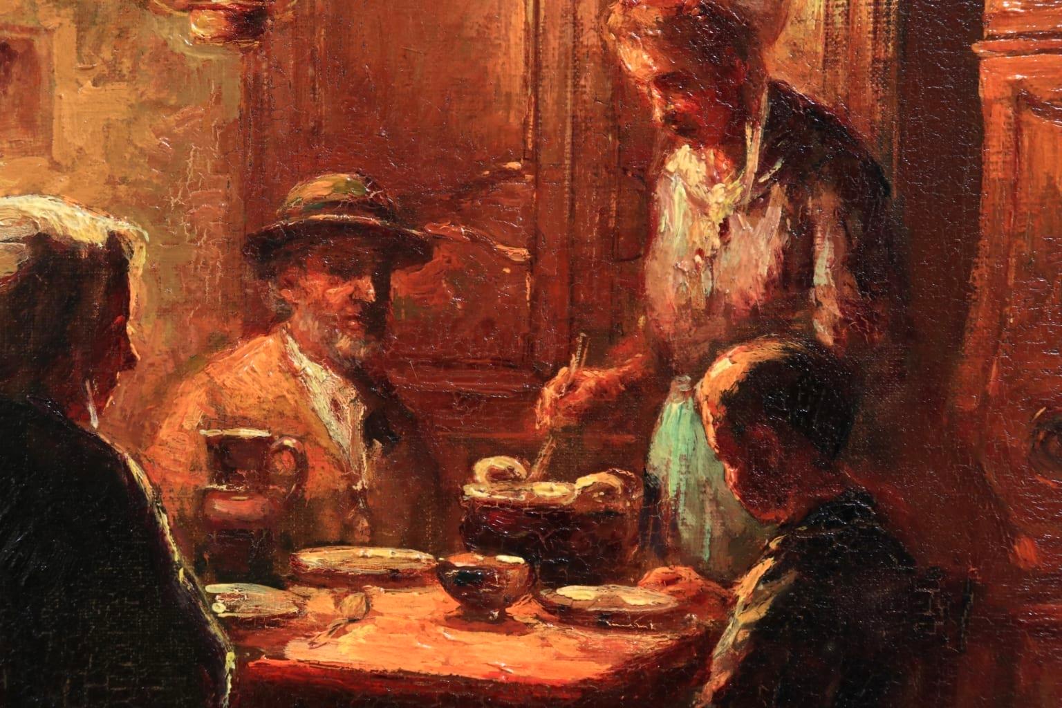 Souper en Normandie - Impressionist Oil, Figures in Interior by Edouard Cortes 2