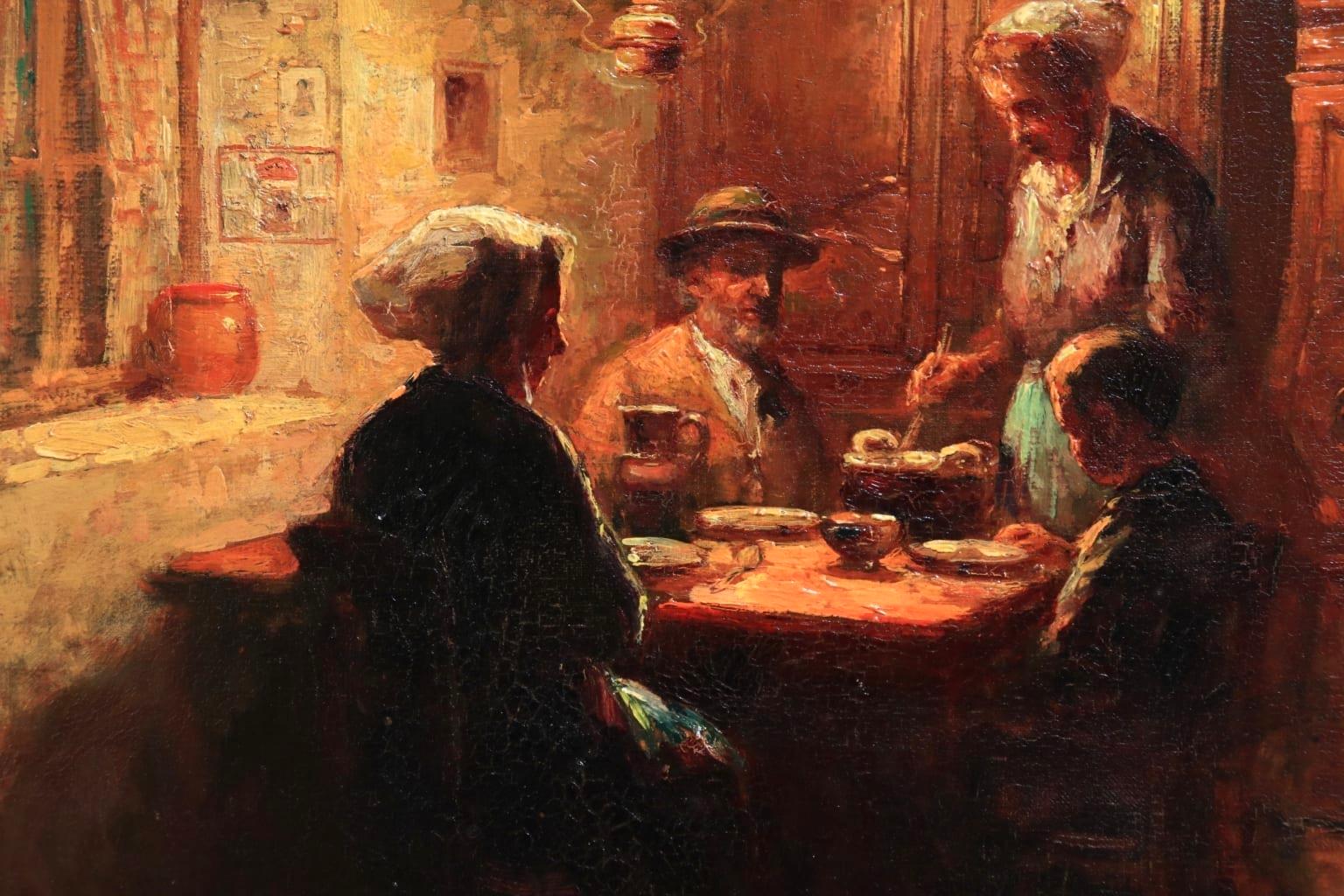 Souper en Normandie - Impressionist Oil, Figures in Interior by Edouard Cortes 3