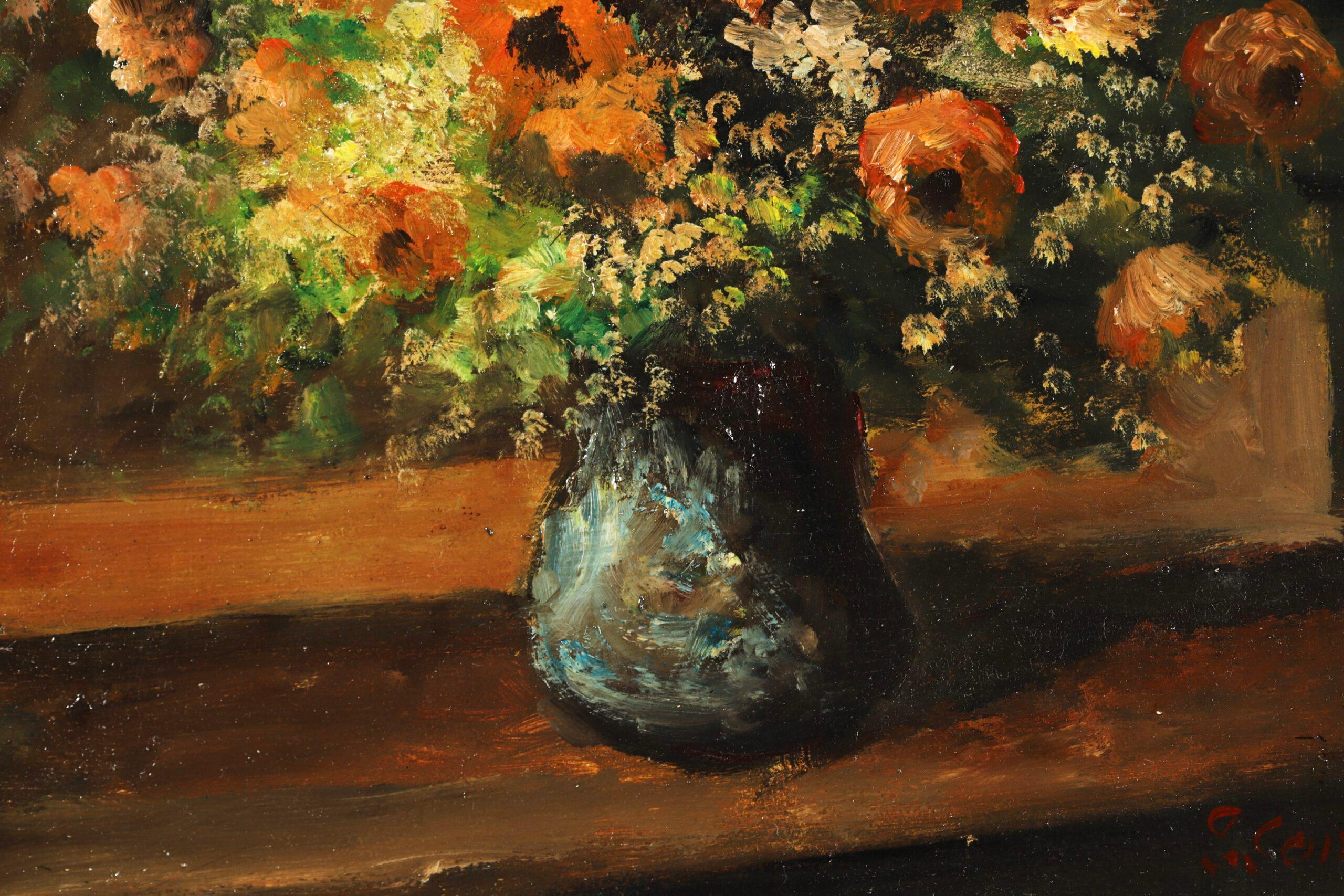 Vase de Fleurs - Impressionist Still Life Flowers Oil Painting by Edouard Cortes For Sale 6