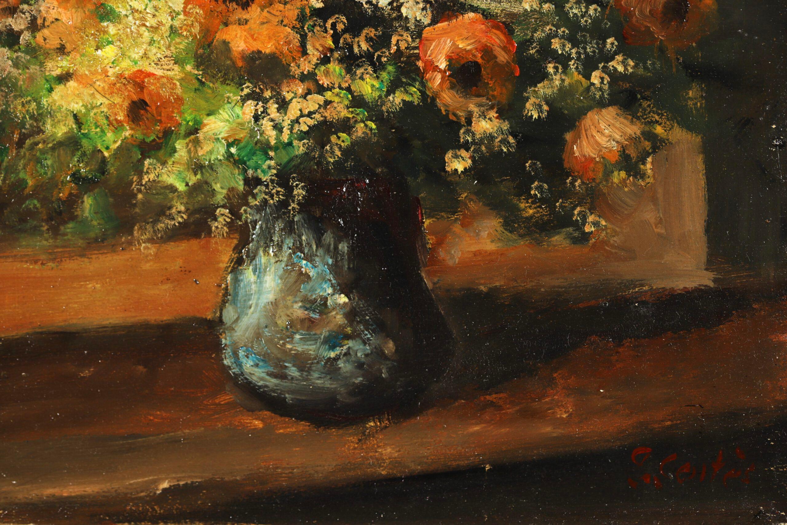 Vase de Fleurs - Impressionist Still Life Flowers Oil Painting by Edouard Cortes For Sale 7