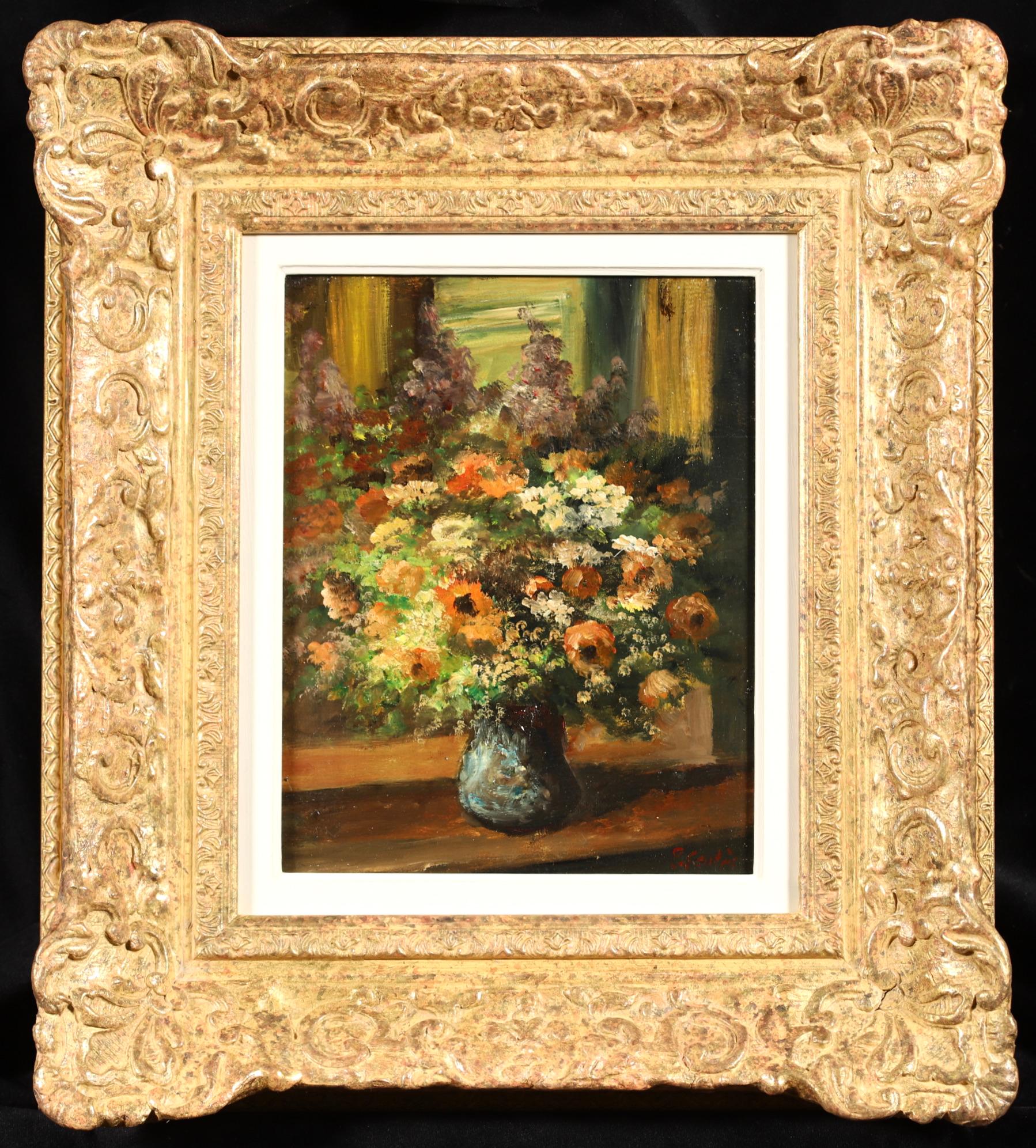 Interior Painting Édouard Leon Cortès - Vase de Fleurs - Nature morte impressionniste aux fleurs, peinture à l'huile d'Edouard Cortes