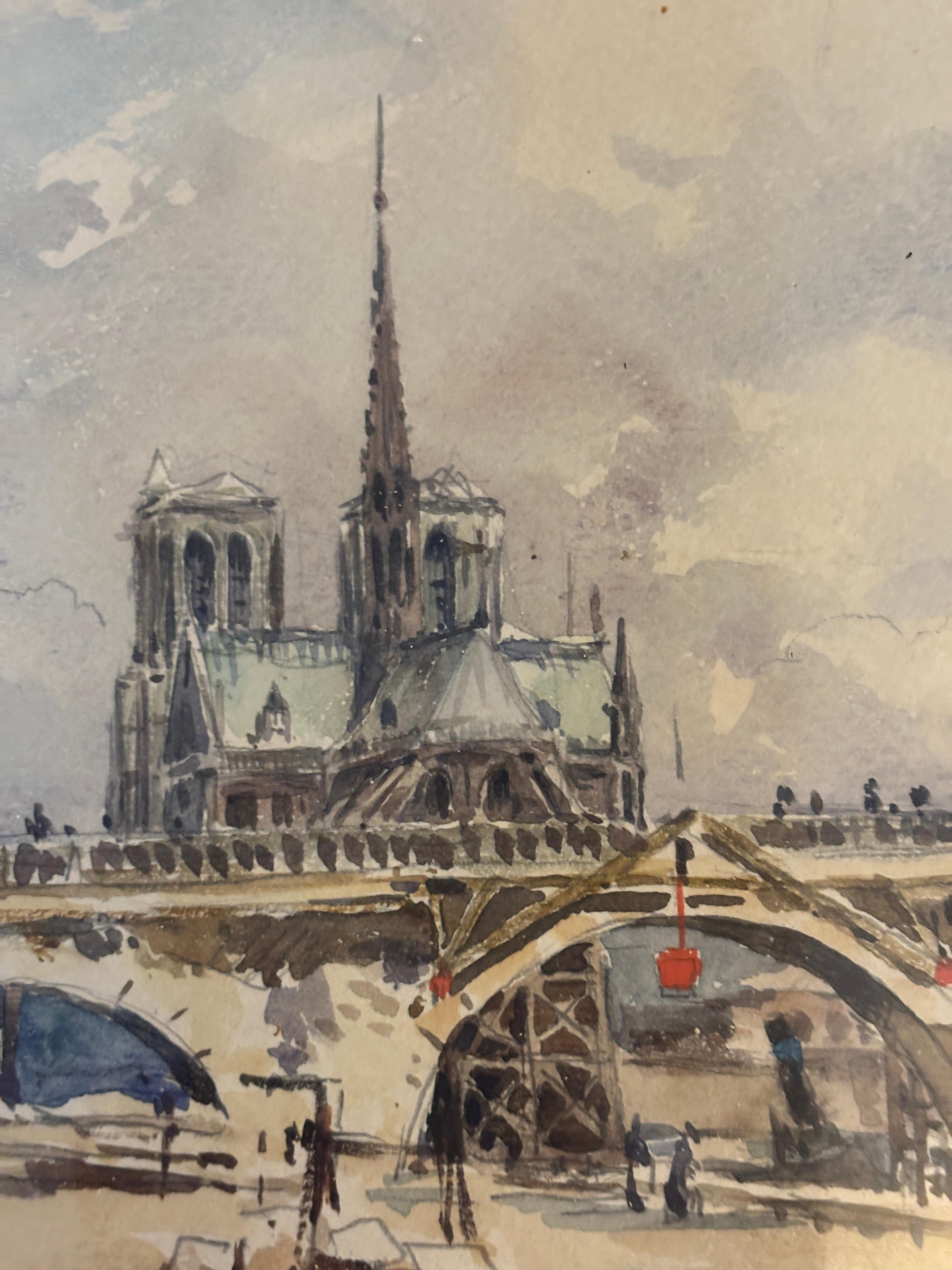 20e siècle Vue impressionniste française de Notre-Dame, Paris en vente 1