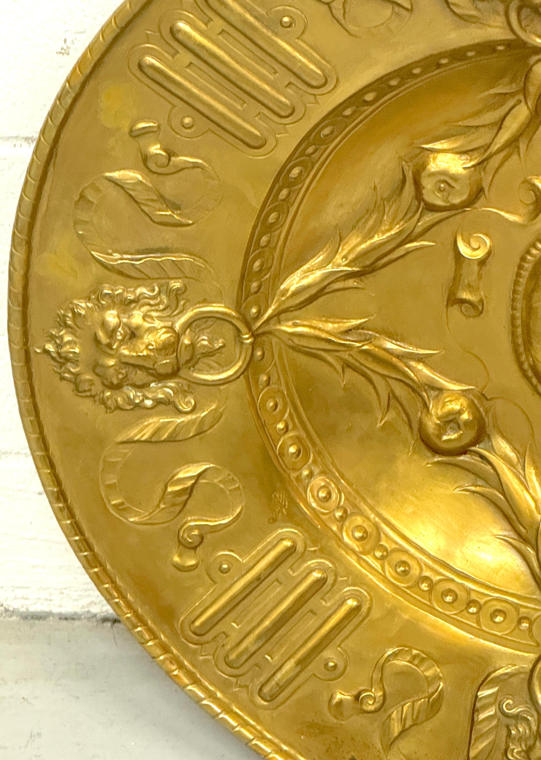 Édouard Lièvre, Brass Renaissance Revival Lion Medallion Salver , C. 1870 For Sale 7