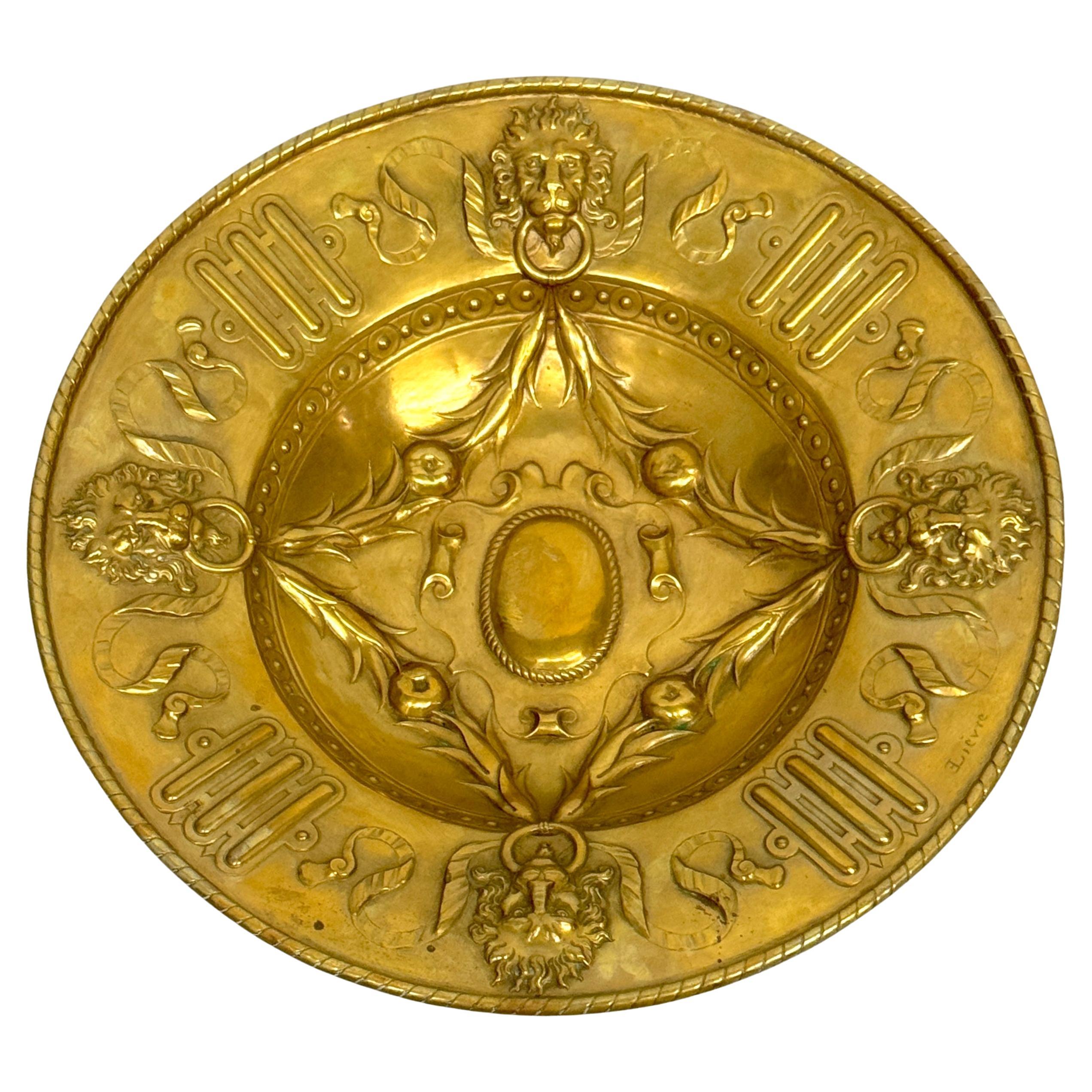 Édouard Lièvre, Brass Renaissance Revival Lion Medallion Salver , C. 1870 For Sale