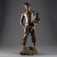 Edouard Lormier (1847-1919): "Young Sailor", Patinated Bronze sculpture