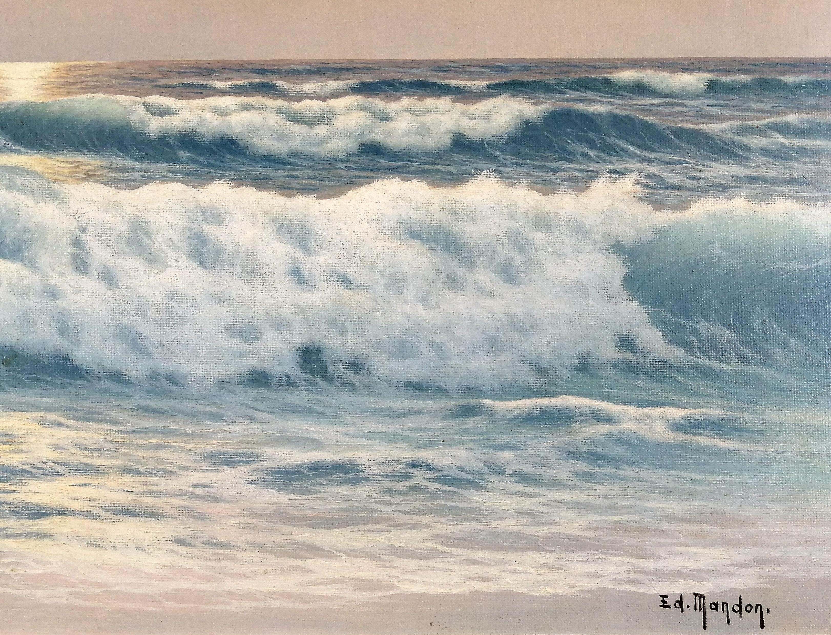 Sunset at Sea - Large French Marine Beach Seascape Oil on Canvas Painting For Sale 2