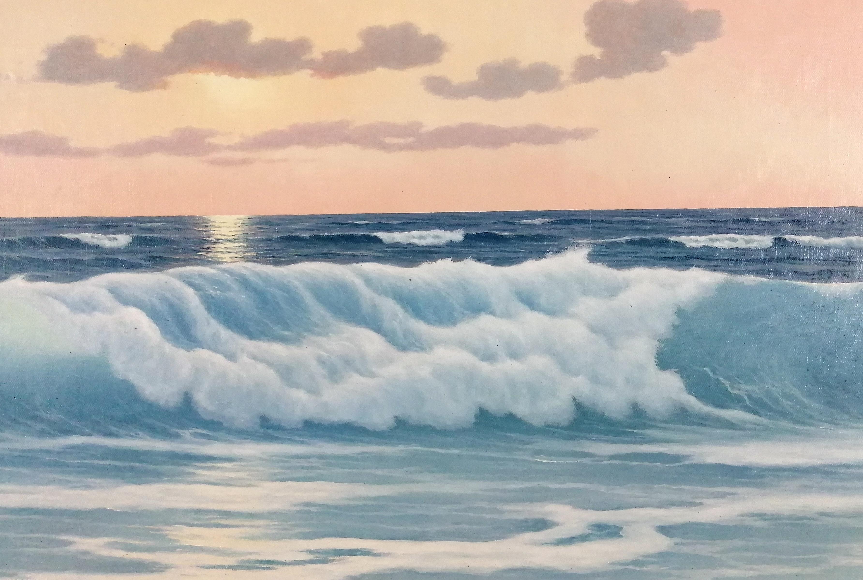 Sunset Seascape - Large Mid 20th Century French Impressionist Oil Painting For Sale 2