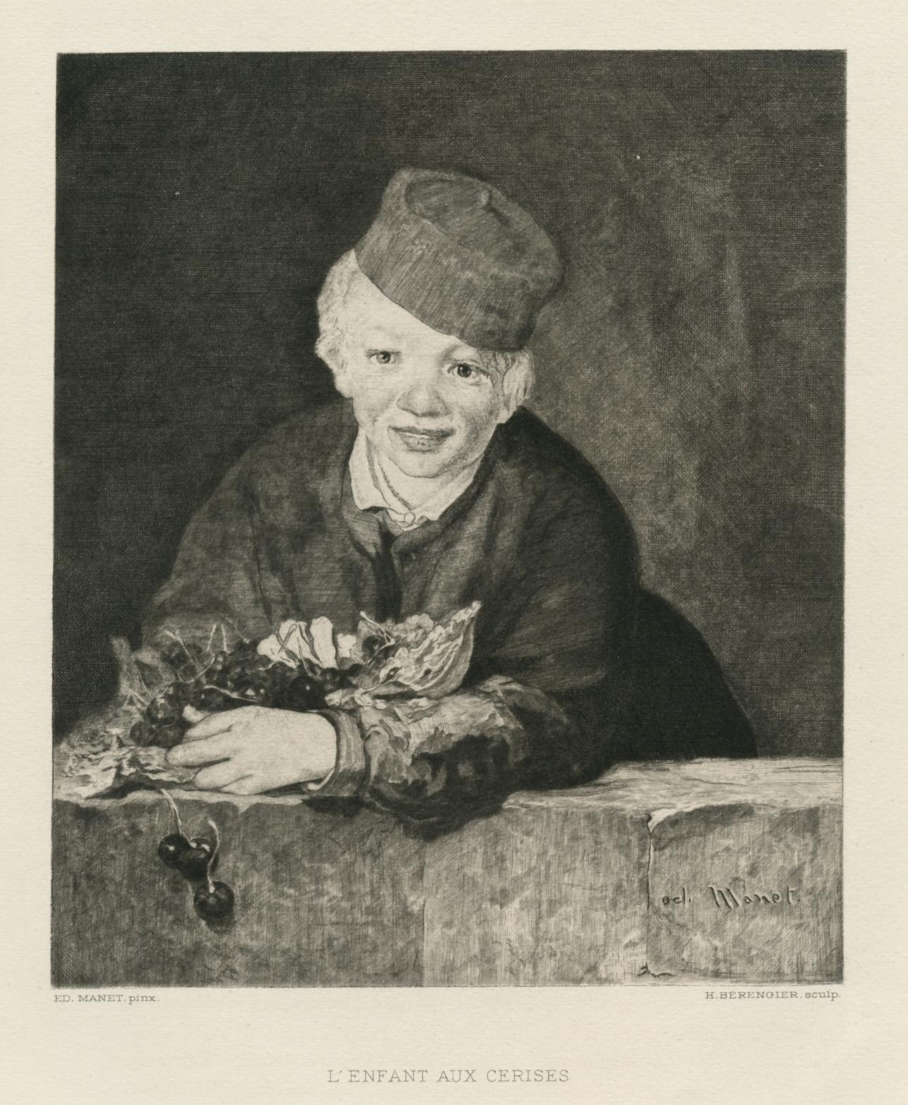 Medium: Kupferstich (nach dem Gemälde). Kupferstich des französischen Künstlers Henri Bérengier (1881-1943) nach einem Gemälde von Manet. Gedruckt im Jahr 1910 auf BFK Rives-Papier mit Wasserzeichen und veröffentlicht in Paris von der Revue de l'art