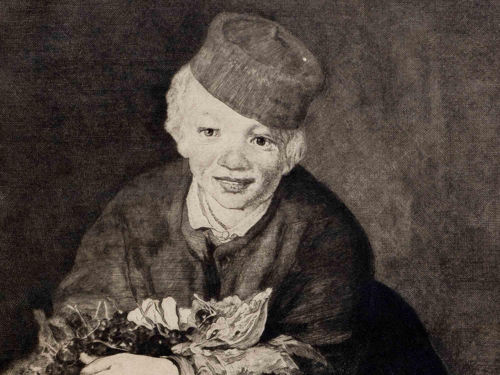Boy with Cherries - eau-forte de H. Berengier, d'après E. Manet, début du XXe siècle - Moderne Print par Edouard Manet