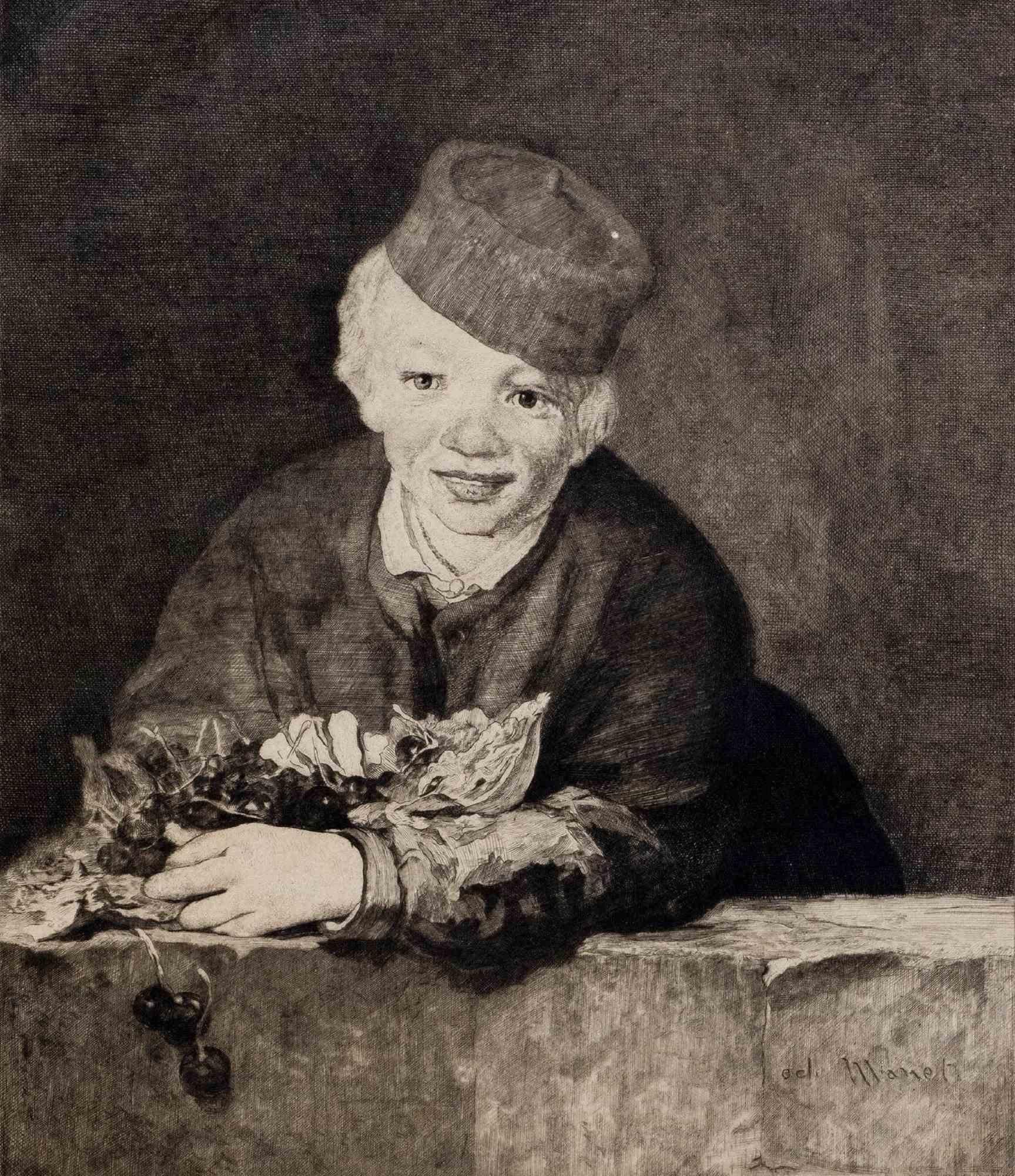 Figurative Print Edouard Manet - Boy with Cherries - eau-forte de H. Berengier, d'après E. Manet, début du XXe siècle