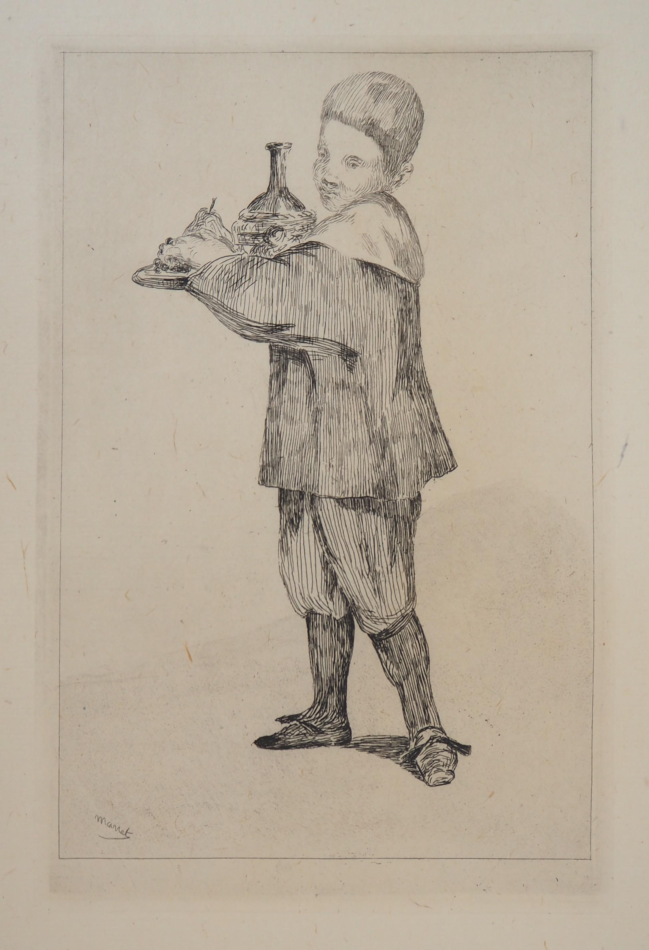 Child with a Tray (Pear and Bottle) - Original Etching (Guerin #15)
