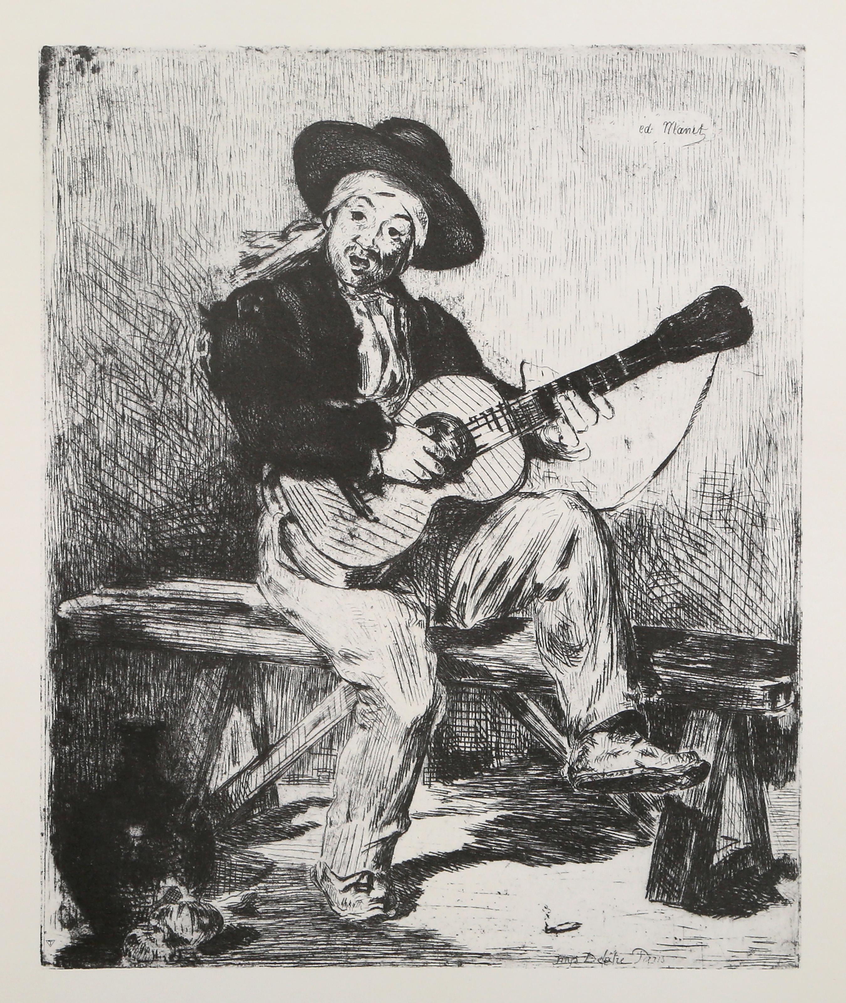Edouard Manet, Nach, Französisch (1832 - 1883) - Le Chanteur Espagnol, Mappe:  Vierundzwanzig Meisterwerke der grafischen Kunst, Jahr:  Jahr gedruckt 1974, Medium:  Lichtdruck, oben rechts in der Platte signiert, Bildgröße:  12,5 x 10,25 Zoll,