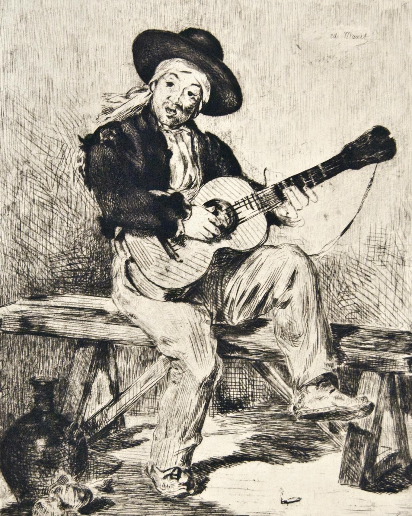 Le Chanteur Espagnol ou Le Guitarrero, Etching - Print by Edouard Manet